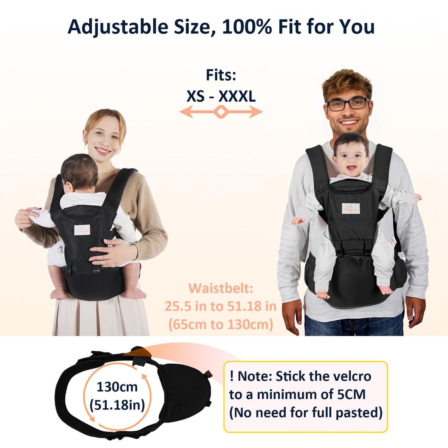 Mumgaroo - Portabebés 6 en 1 con asiento de cadera, ergonómico y suave (negro)