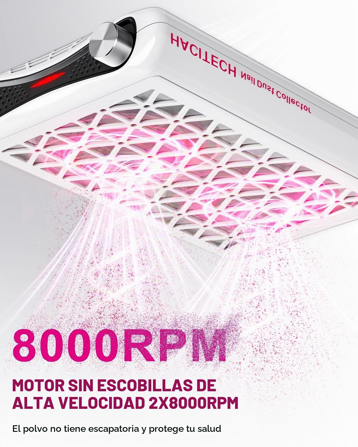 Colector de Polvo de Uñas HACITECH Blanco con Ajuste de 10 Niveles y 30 Filtros para Salón y Hogar
