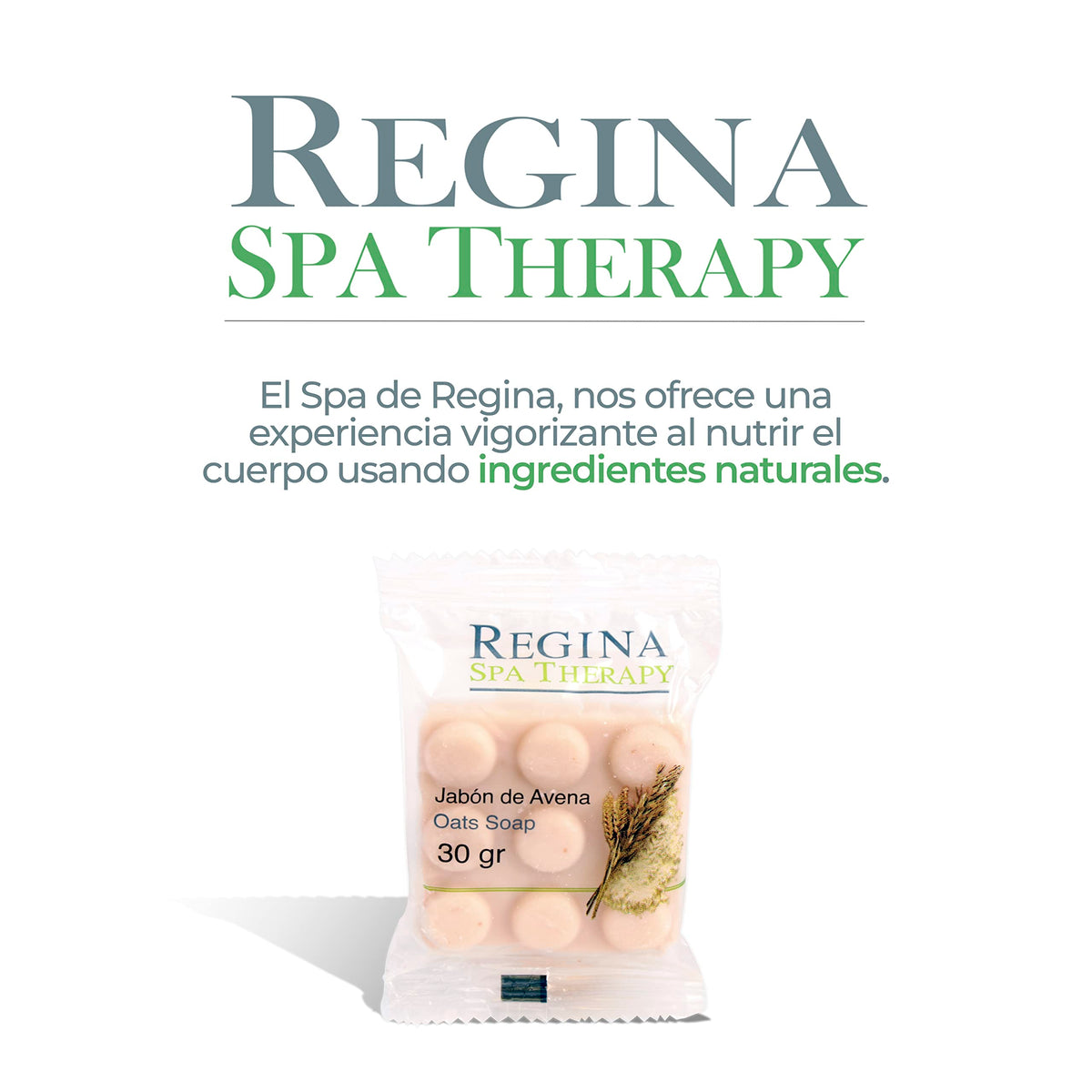 Regina Spa Therapy Jabón Corporal de Avena Natural 30g | Limpieza Nutritiva para Cuerpo y Manos | Amenidades para Hoteles, Airbnb, Spa | Jabones Naturales | Caja con 250 Piezas