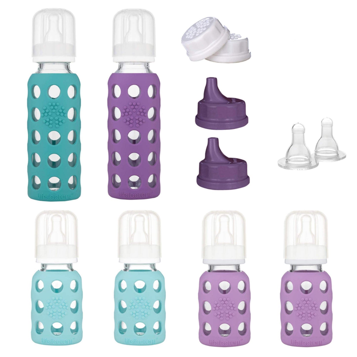 Lifefactory 6 Bottle Starter Set, Mint/Lavender/Kale/Grape/White