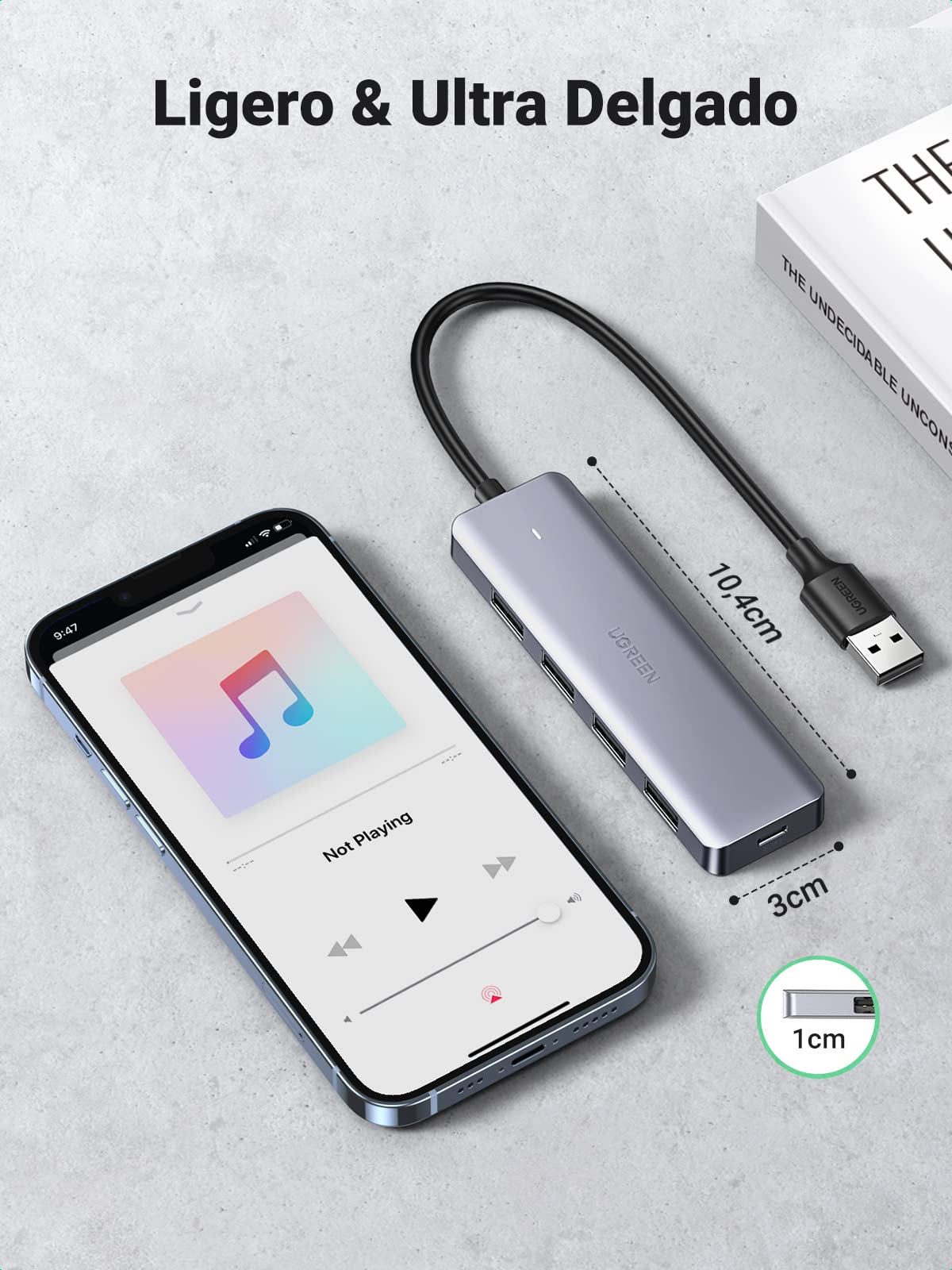 Hub USB 3.0 UGREEN Negro con 4 Puertos SuperSpeed para Macbook, PC y Consolas