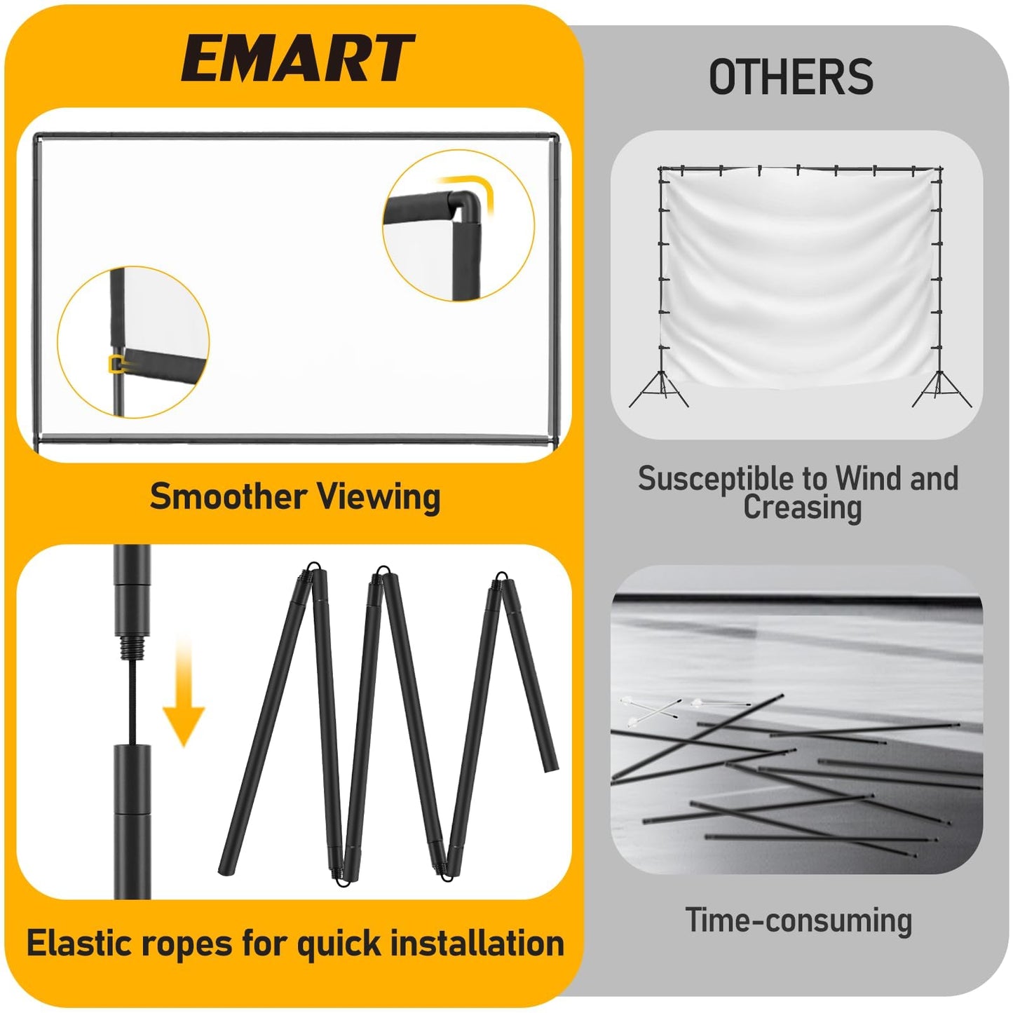 EMART Pantalla Proyector 4K Plegable 120 Pulg 16:9 con Soporte Y Bolsa