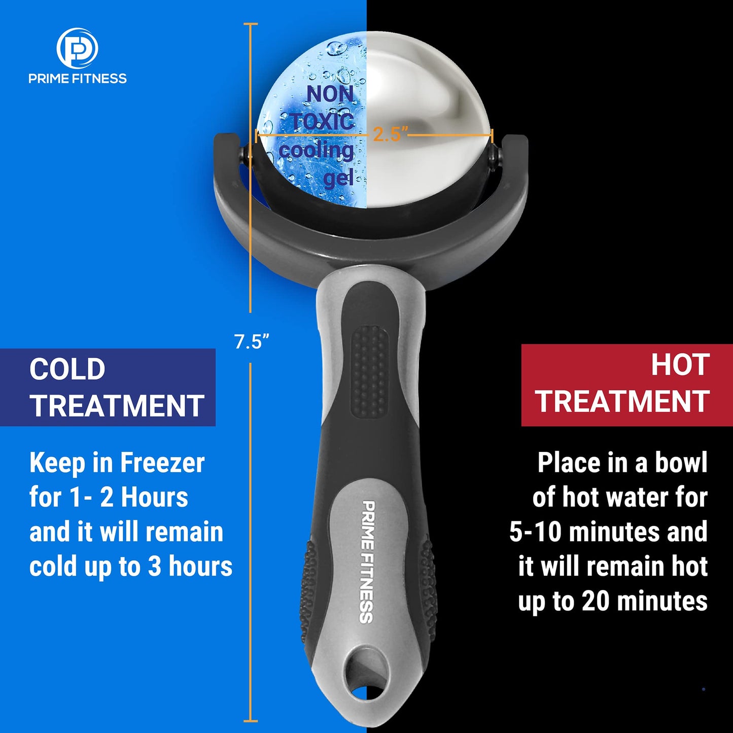 Ice Roller Ball with Handle | Cold Massage Roller Ball | Cold Therapy | Cryo Stick | Relieve Muscle Pain | Roller Stick - Black