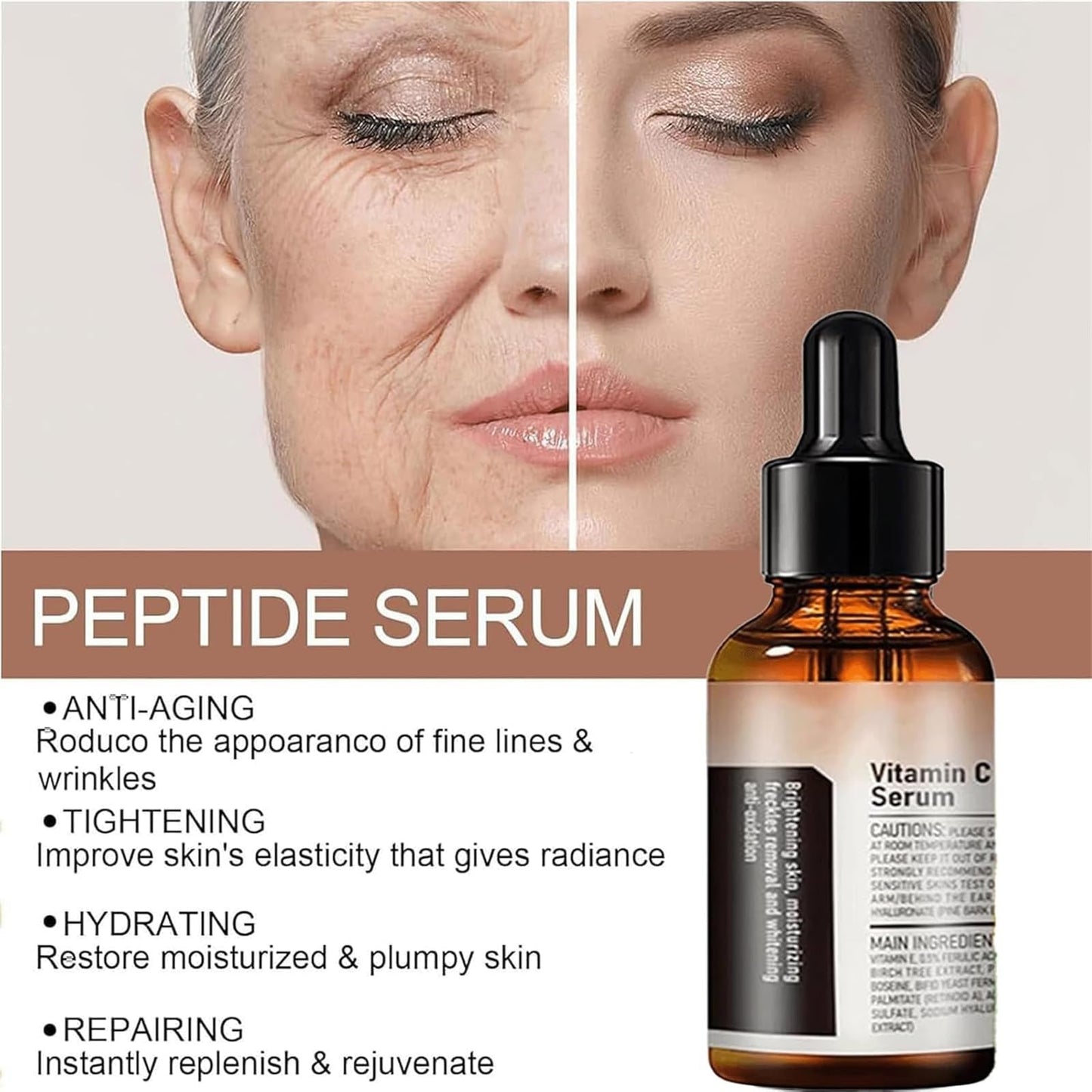 Esencia de suero facial de vitamina C Carvenchy, suero facial de vitamina C y vitamina E, ilumina el tono de la piel, hidratación, piel hidratada, aceite facial antienvejecimiento (1pc)