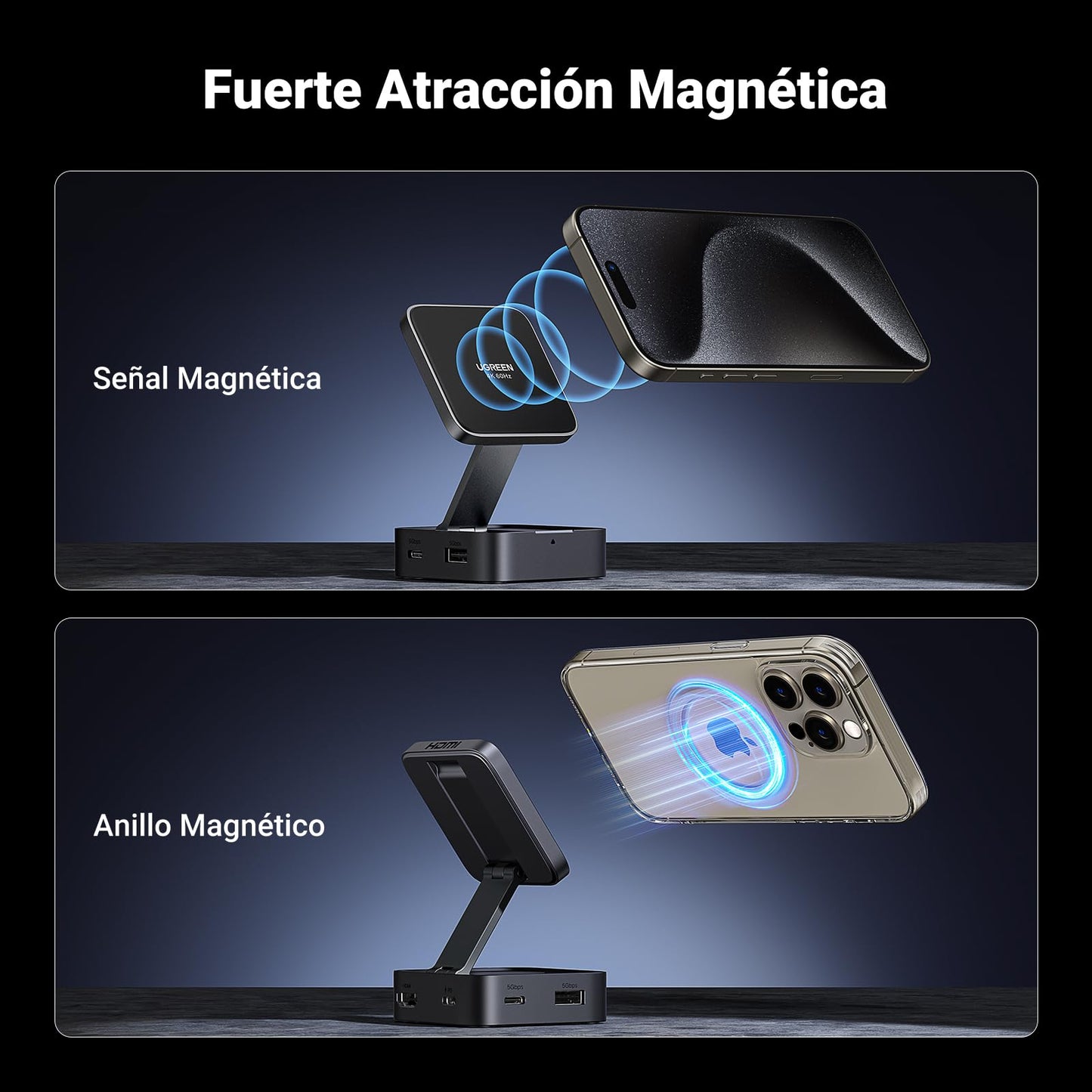 Hub USB C UGREEN Plata con Adaptador Magnético HDMI 4K y Carga PD 100W para Celular