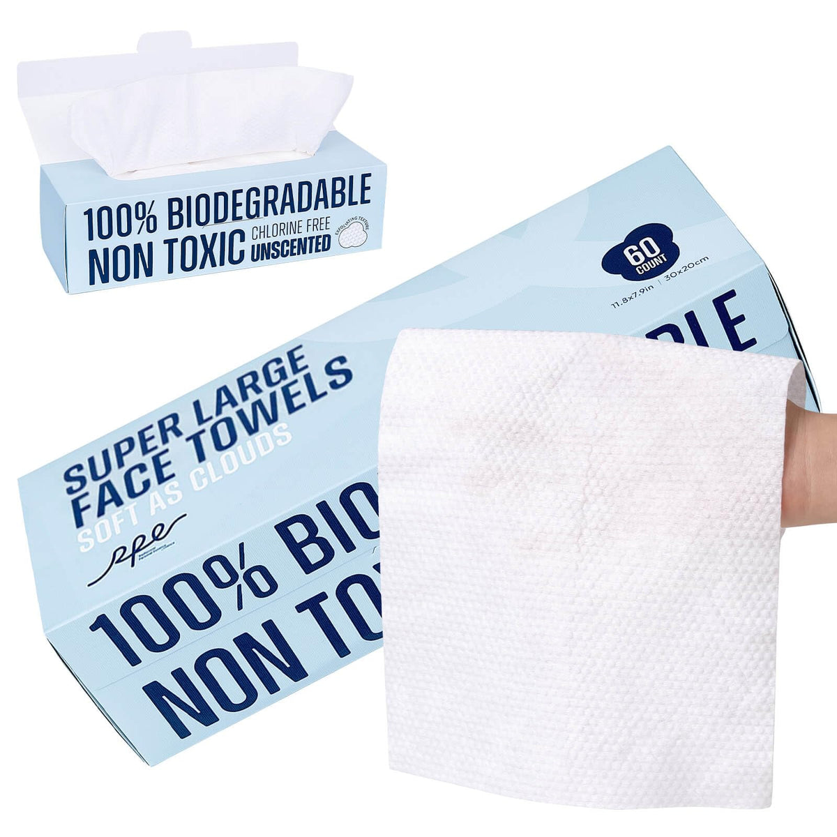 RPE Life Toallas faciales desechables XL, toallitas desmaquillantes ultrasuaves, 100% biodegradables, no tóxicas, toallitas faciales para lavarse la cara, toallitas gruesas para piel sensible, sin pe