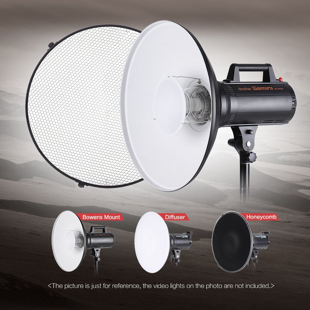 Andoer Bowens - Difusor Reflector para Platos de Belleza de 16 Pulgadas + Rejilla de Panal + Tela Suave Interior Blanco para Estudio fotográfico Bowens luz estroboscópica Speedlite