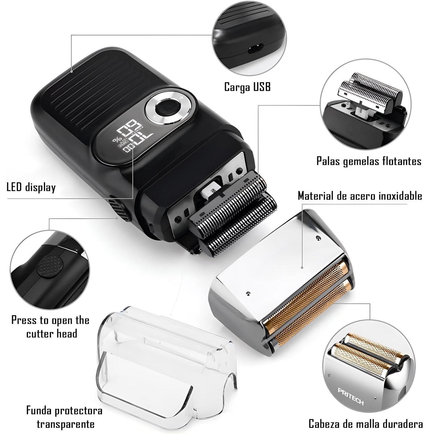Afeitadora Eléctrica para Hombre,2 en 1 Recortadora de Precisión Inalámbrica,Afeitadora para Hombre Recargable Contra Agua,Red de Cuchillos Ultrafin,Maquina de Afeitar Led el Hogar de Los Hombres