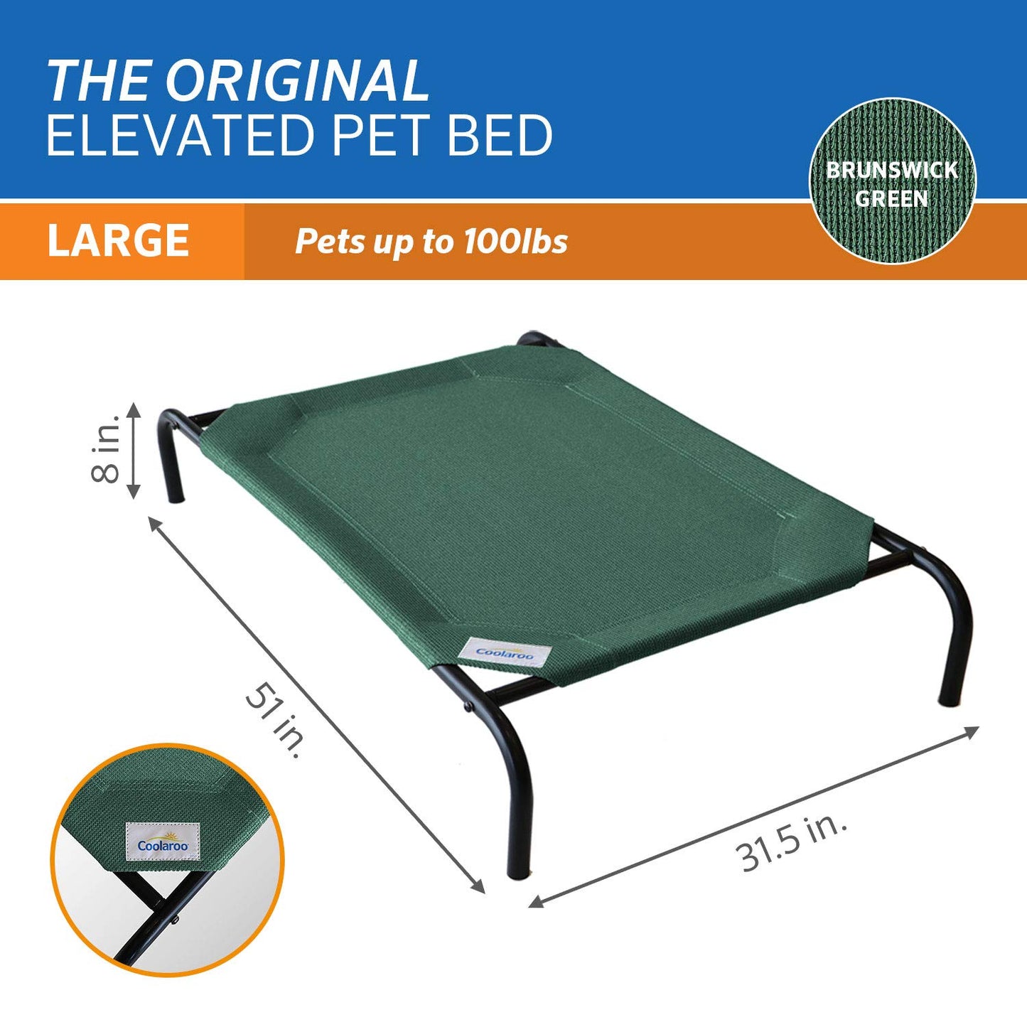 Coolaroo - Cama elevada para mascotas Gale Pacific con tejido de punto, verde, grande