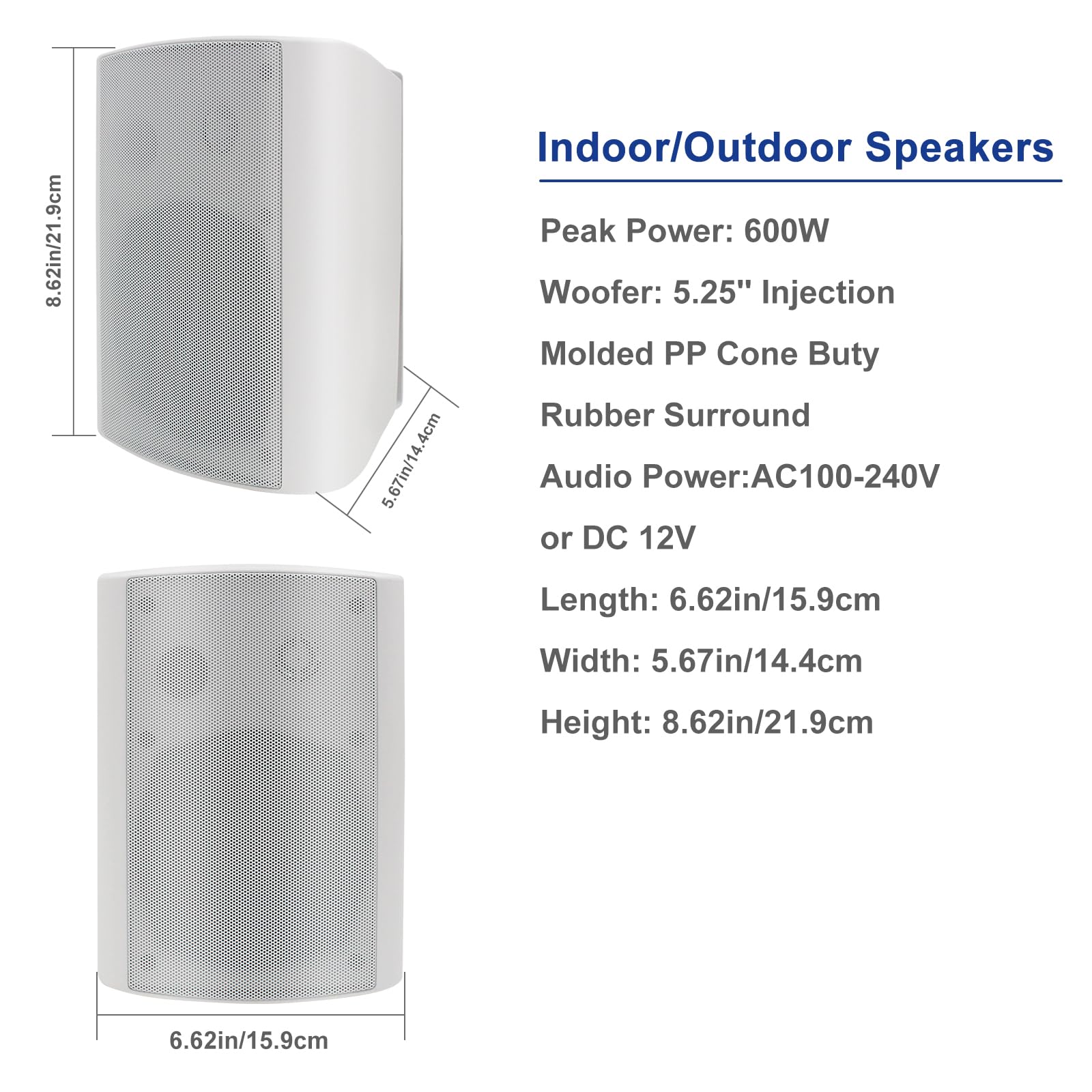 STUDIOFINIX - Altavoces para Exteriores de 5.25 Pulgadas, 600 W, Impermeables, con Cable, pasivos de Montaje en Pared para Patio, cochera, hogar, 2 Pares (Blanco)