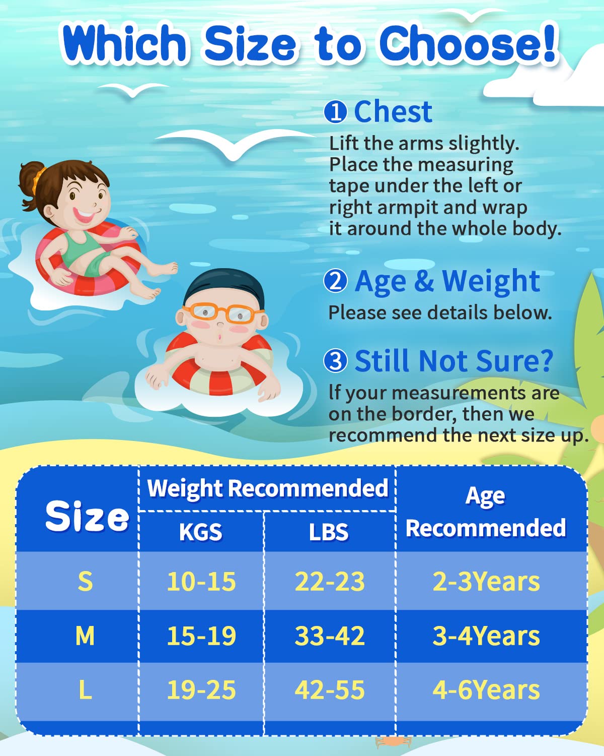 Chaleco de natación de neopreno para niños y niñas (3-4 años, D)