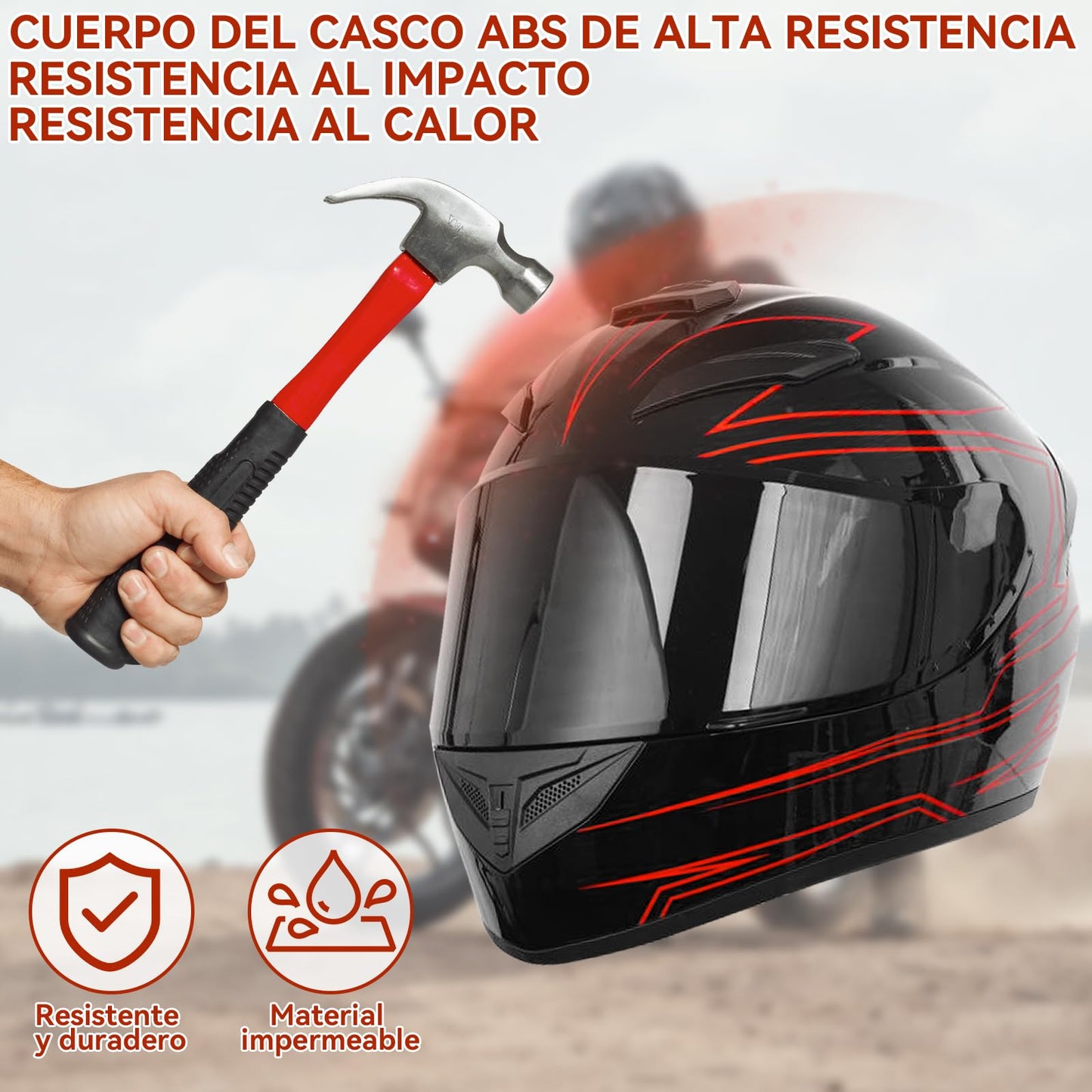 LINGLUCKY Casco Motocicleta,Cascos para Motos Certificados Dot,Cascos de Moto con Visor ANTIVAHO,Cascos Motocross Mujer Hombre Motos Accesorios (M)