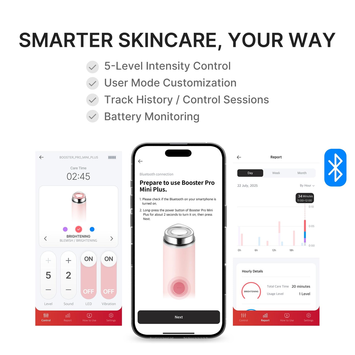 medicube Mini Booster Pro Plus | Dispositivo facial para una piel radiante, calmante y con aspecto rejuvenecido | Modo rojo, azul, púrpura 3 en 1 | Dispositivo portátil de cuidado de la piel coreano
