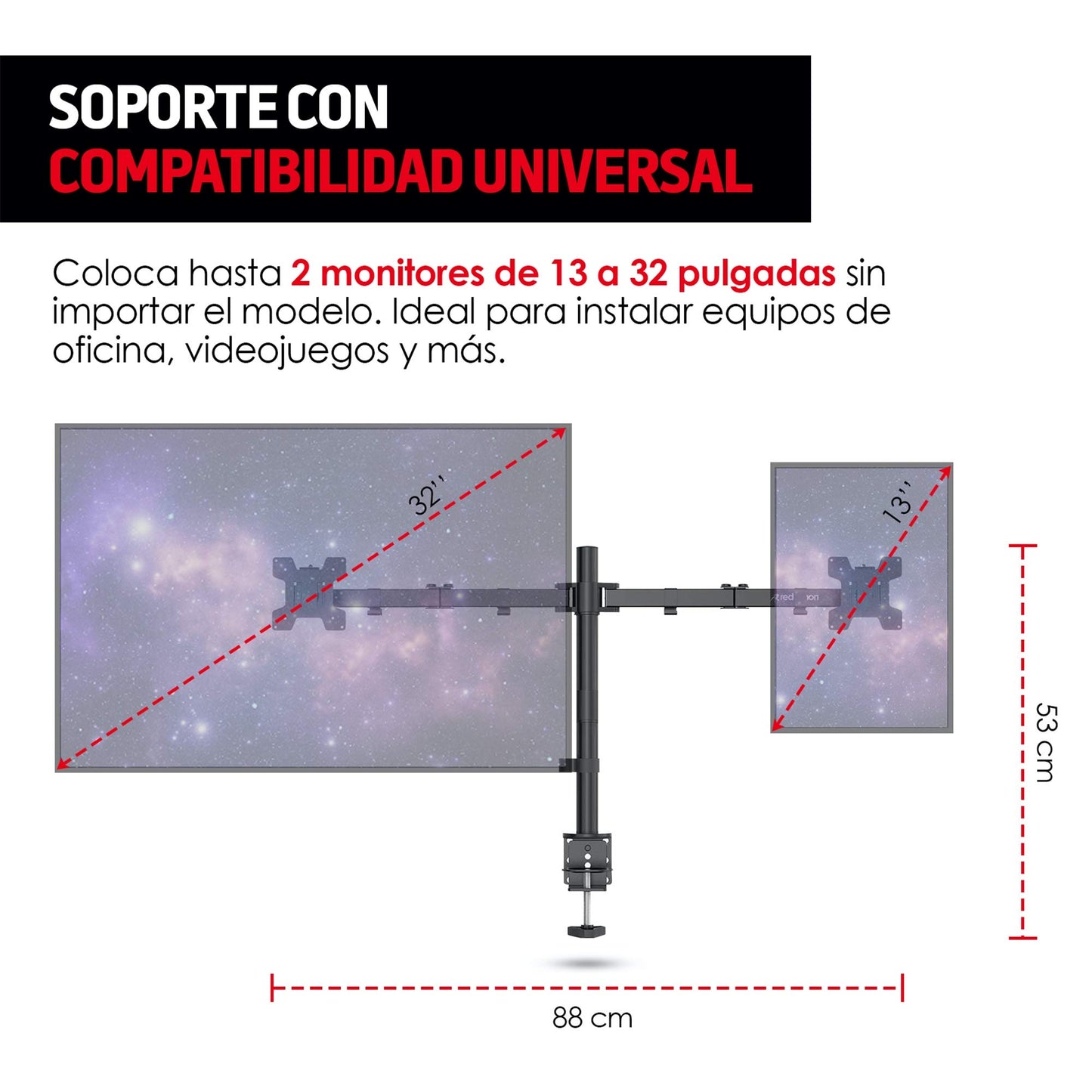 Soporte para Monitores Redlemon Negro Ajustable para Escritorios de 1 a 9 cm de Grosor
