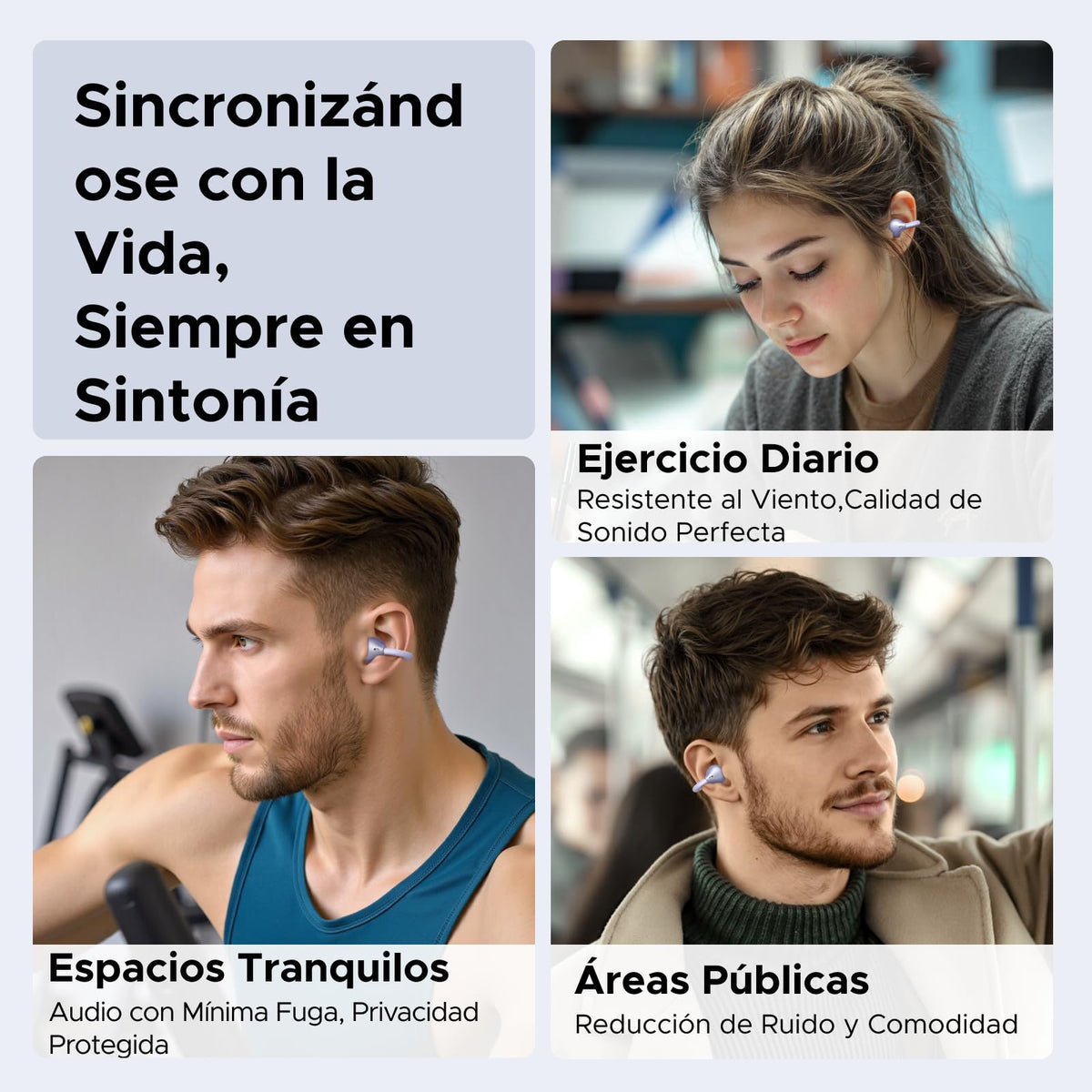 Audífonos Inalámbricos UGREEN Púrpura con 4 Micrófonos y Control por App para Deportes