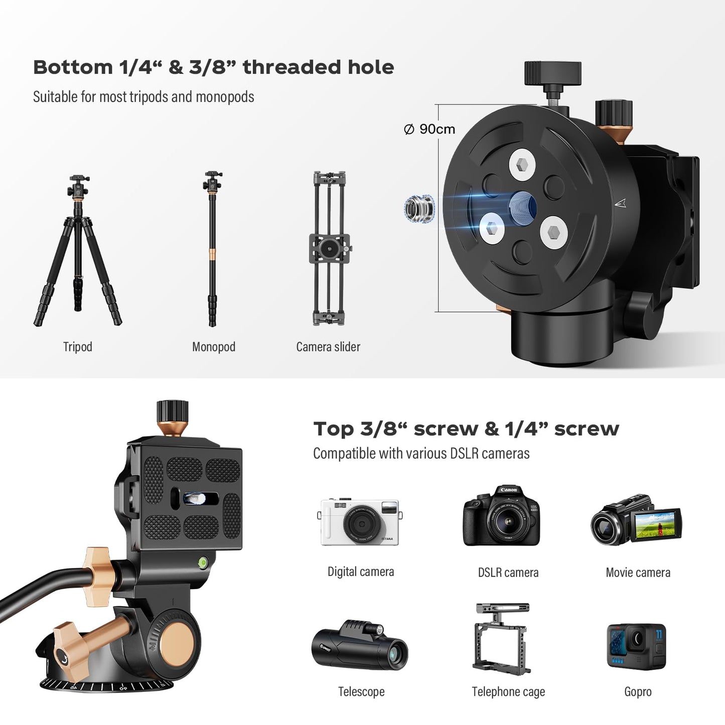 Trípode de Cámara Soonpho Q-08S Negro con Mango Extendido y Placa Deslizante