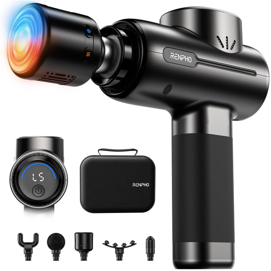 RENPHO Pistola de masaje con calor y frío, pistola de masaje de tejido profundo muscular de percusión con Bluetooth, pistola masajeadora de mano, regalos para hombres mujeres, Active+ Thermacool