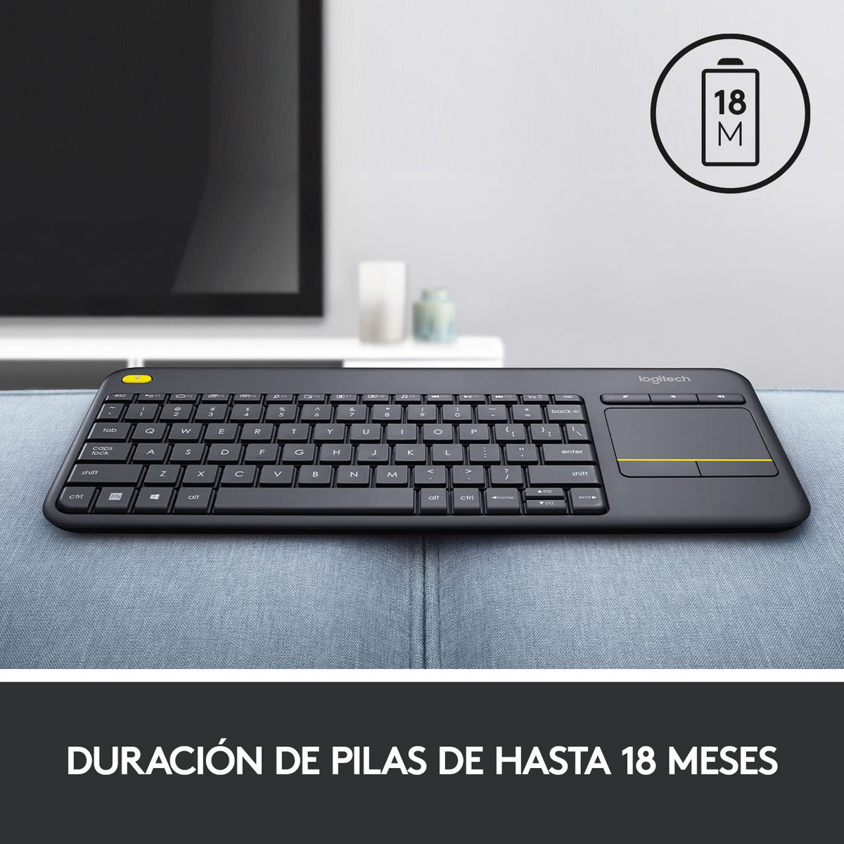 Teclado Inalámbrico Logitech K400 Plus Negro con Touchpad Integrado para TV y PC