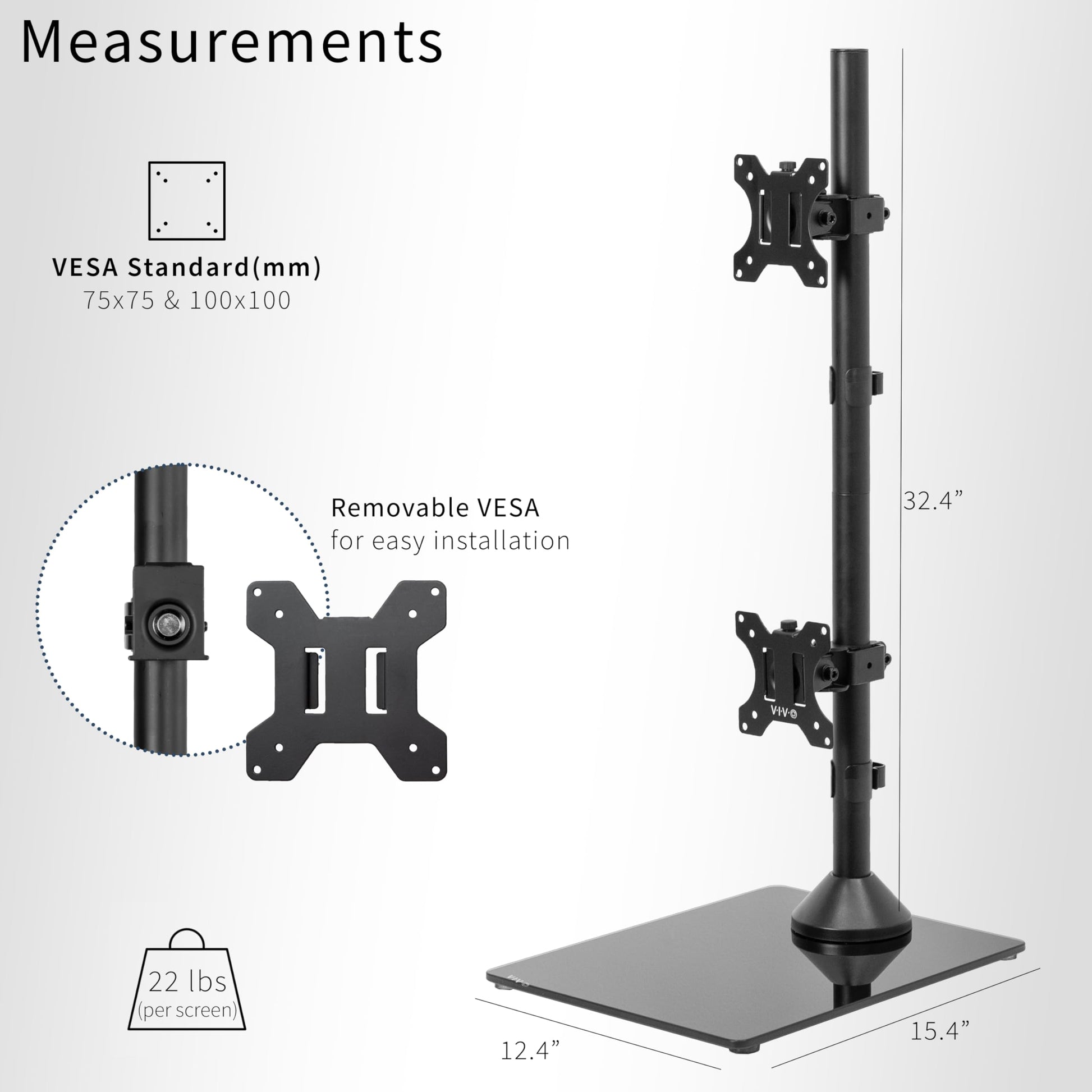 Soporte de Computadora VIVO Negro para Monitor Dual en Vidrio Templado