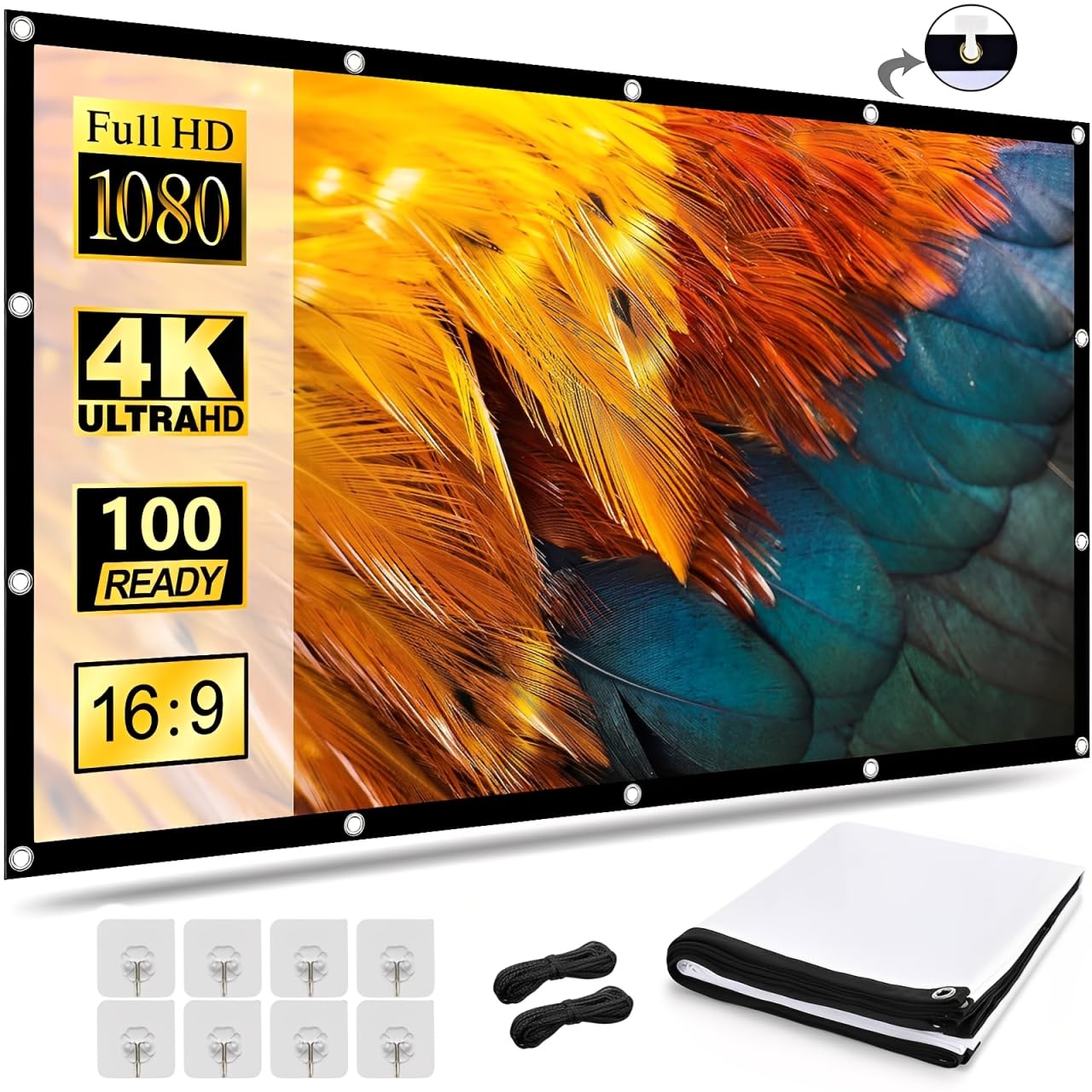TPOUIDD Visualización de Proyector de 100 Pulgadas, Pantalla de Proyeccion Portátil Plegable HD 16:9, Resistente a Las Arrugas, Apta para Uso en Exteriores, Interiores y Cine en Casa (100 Pulgadas)