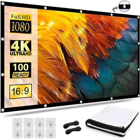 TPOUIDD Visualización de Proyector de 100 Pulgadas, Pantalla de Proyeccion Portátil Plegable HD 16:9, Resistente a Las Arrugas, Apta para Uso en Exteriores, Interiores y Cine en Casa (100 Pulgadas)