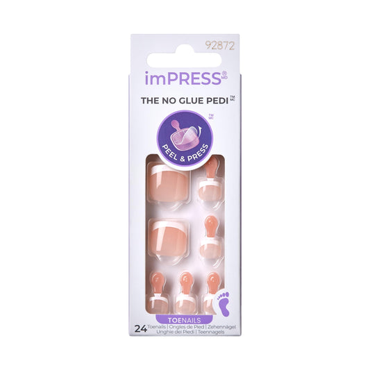 imPRESS Uñas postizas KISS sin pegamento, diseño 'Cascadas', color beige claro, tamaño corto, forma cuadrada redondeada, incluye 24 uñas, toallita preparadora, hoja de instrucciones, 1 unidad.