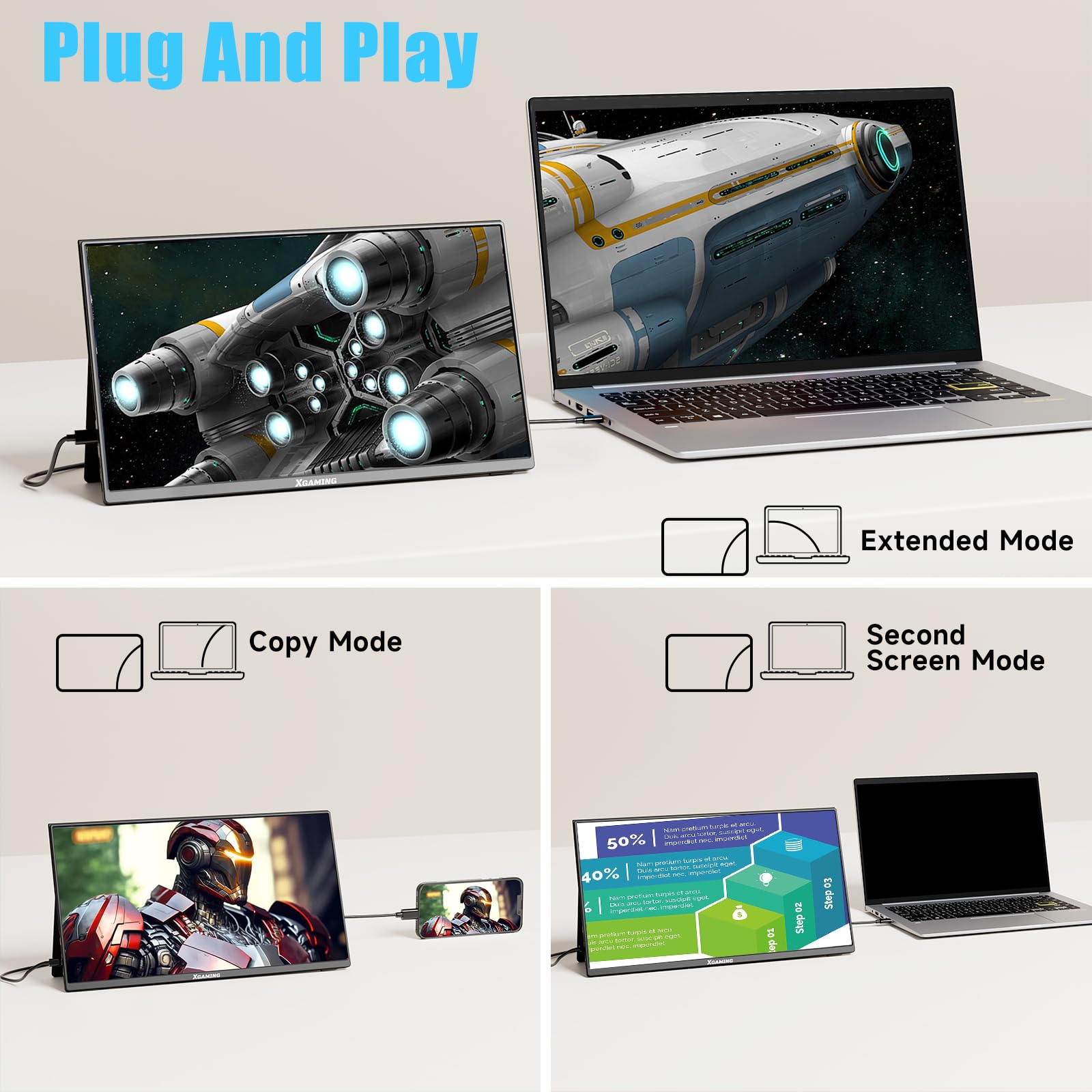 Monitor Portátil XGaming 15.6 Pulgadas 1080P FHD IPS USB-C Ultra Delgado para Juegos HDR