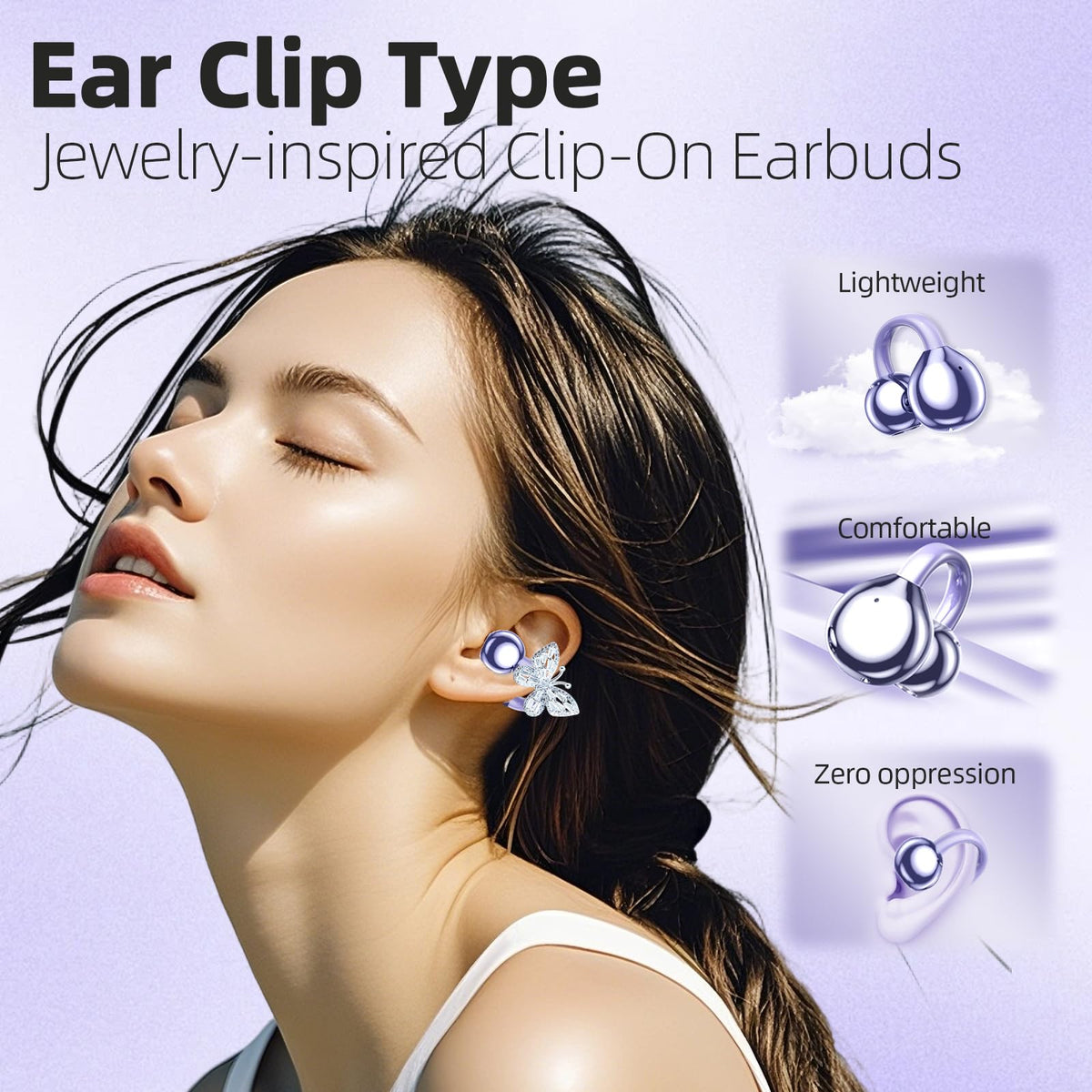 Auriculares Abiertos con Clip Inspirados en la Joyería Mariposa Bluetooth Inalámbricos para Mujer
