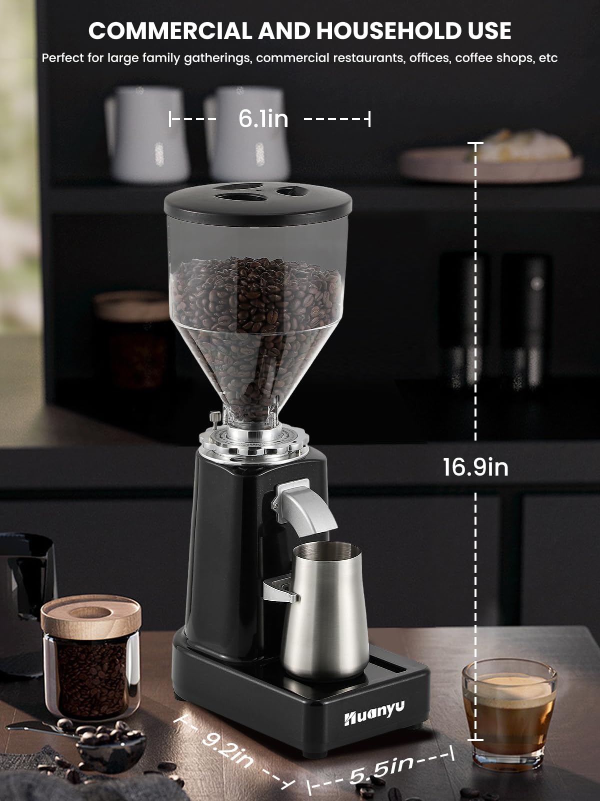 Huanyu molinillo de café eléctrico ajustable molino de fresa plana con 19 ajustes de molienda precisa 35OZ 36Cups de café de grano de la máquina de molienda de actualización automática de punto de acción para Espresso Francés Prensa turco