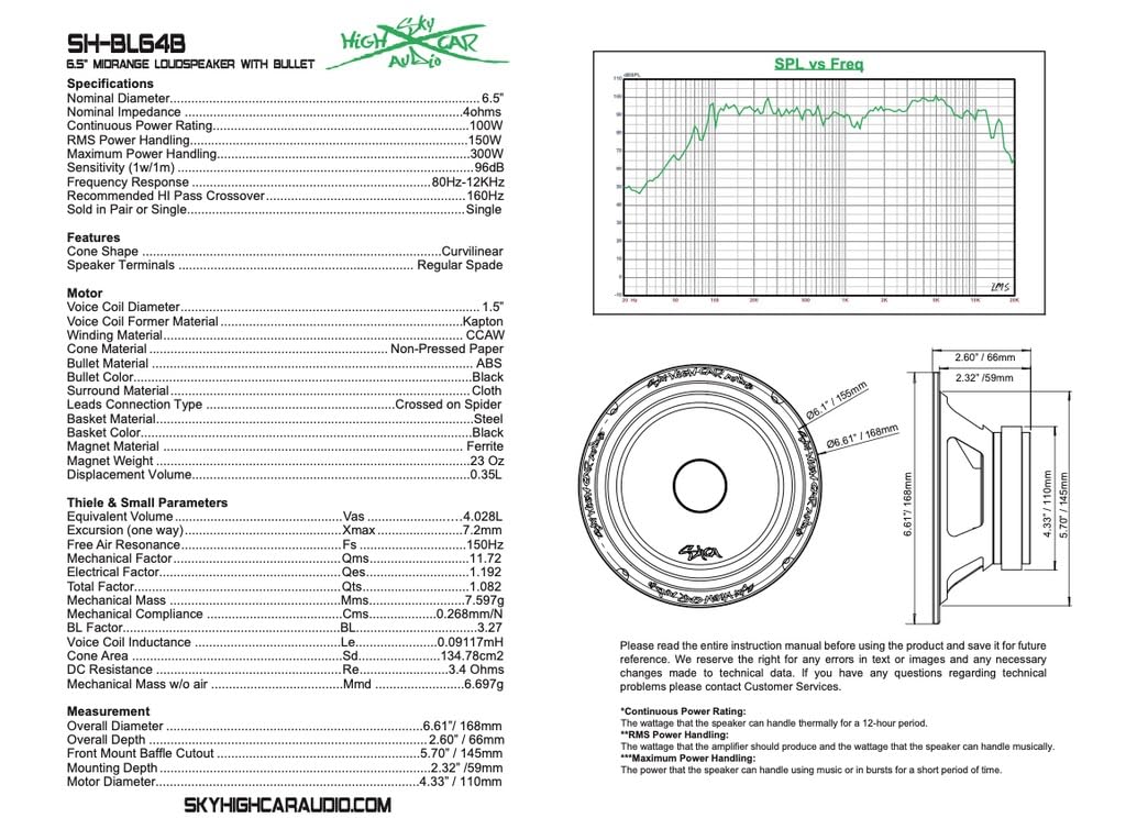 Altavoz de Rango Medio Sky High Car Audio Azul Bala 6.5 Pulgadas 4 Ohmios