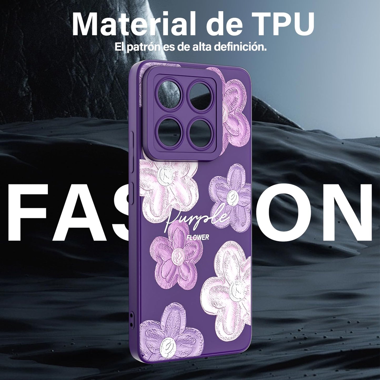 Threehao Funda para Xiaomi 14T Pro Case Uso Rudo, Ultra Delgado Flexible Morada Suave TPU Silicona Carcasa con Moda Aesthetic Dibujos Flores, Antigolpes Anti-arañazos Protectora
