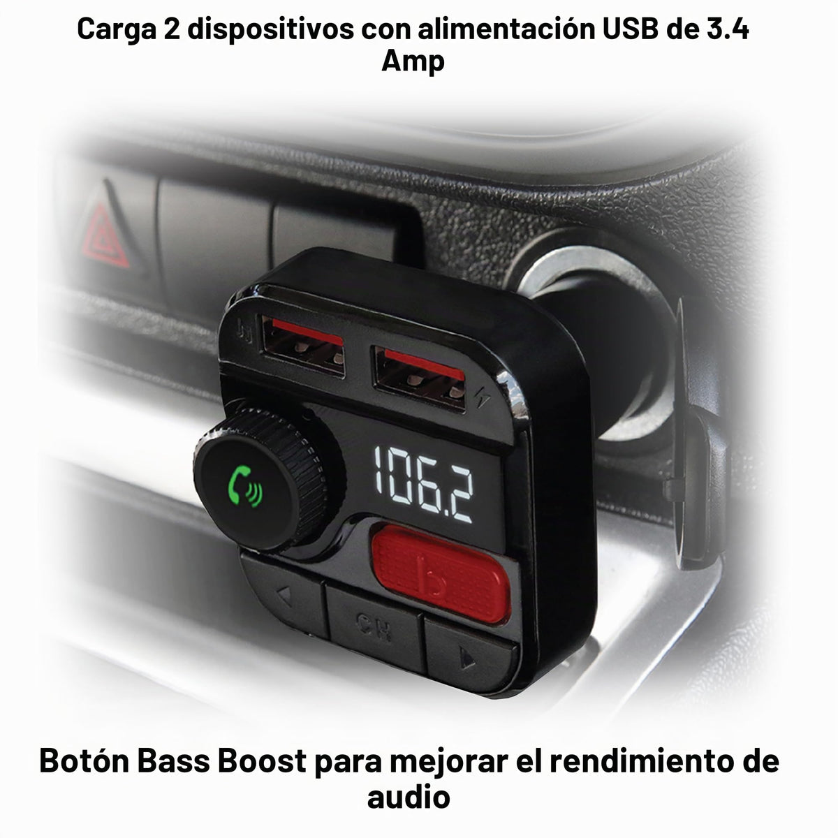 Transmisor FM Bluetooth Monster Negro con Tarjeta SD y Micrófono para Coche