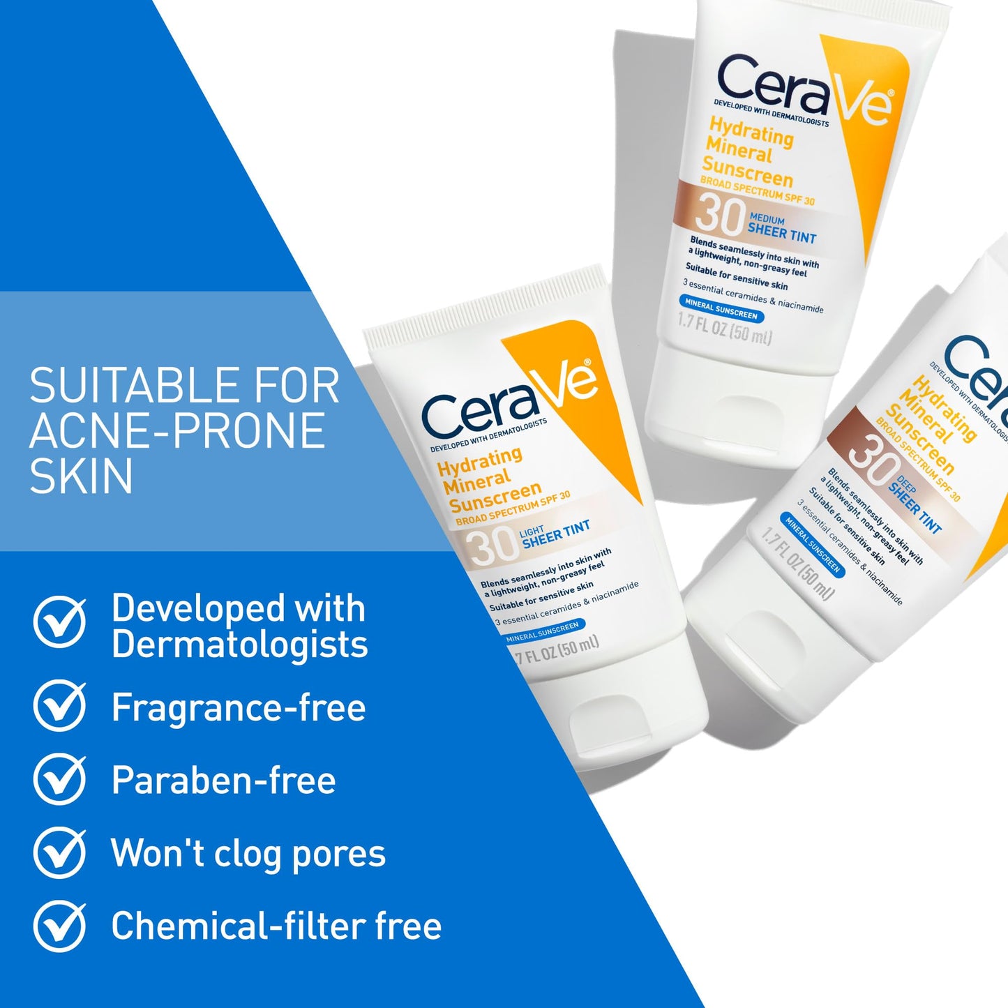 CeraVe Tinted Sunscreen with SPF 30 | Hydrating Mineral Sunscreen With Zinc Oxide & Titanium Dioxide | Sheer Tint for Healthy Glow | 1.7 Fluid Ounce