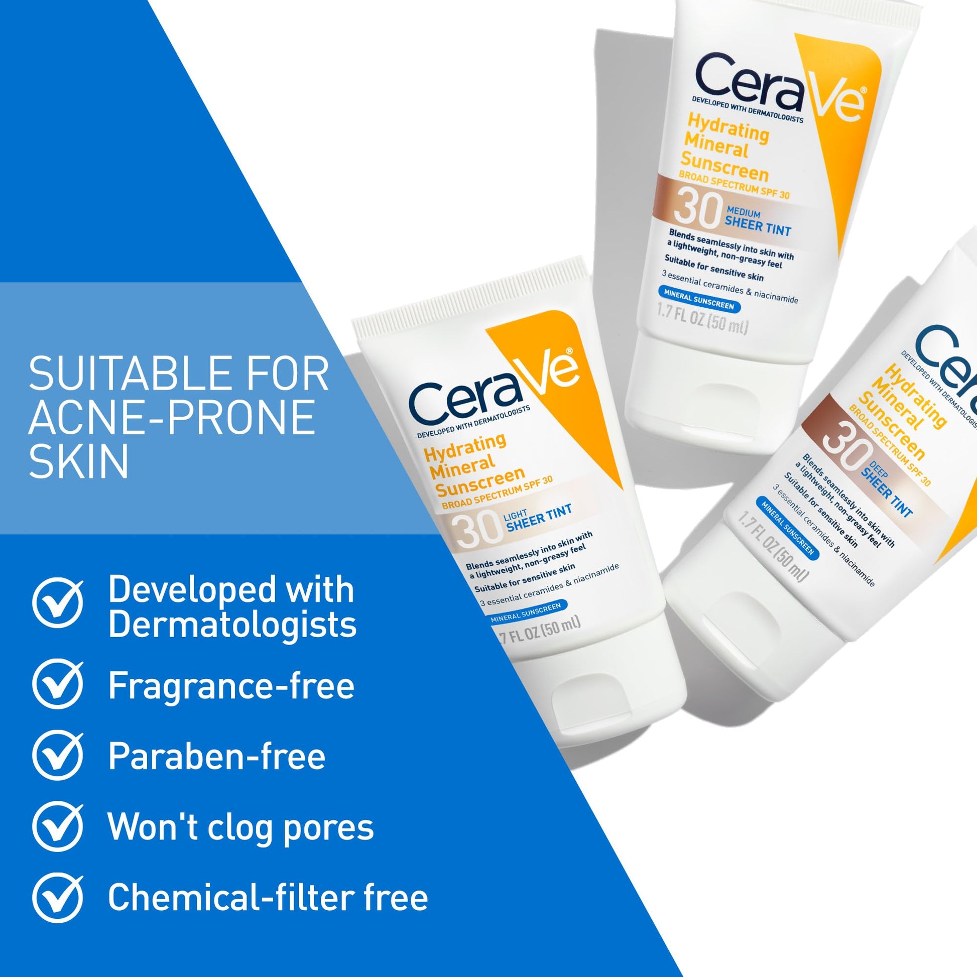 CeraVe Tinted Sunscreen with SPF 30 | Hydrating Mineral Sunscreen With Zinc Oxide & Titanium Dioxide | Sheer Tint for Healthy Glow | 1.7 Fluid Ounce