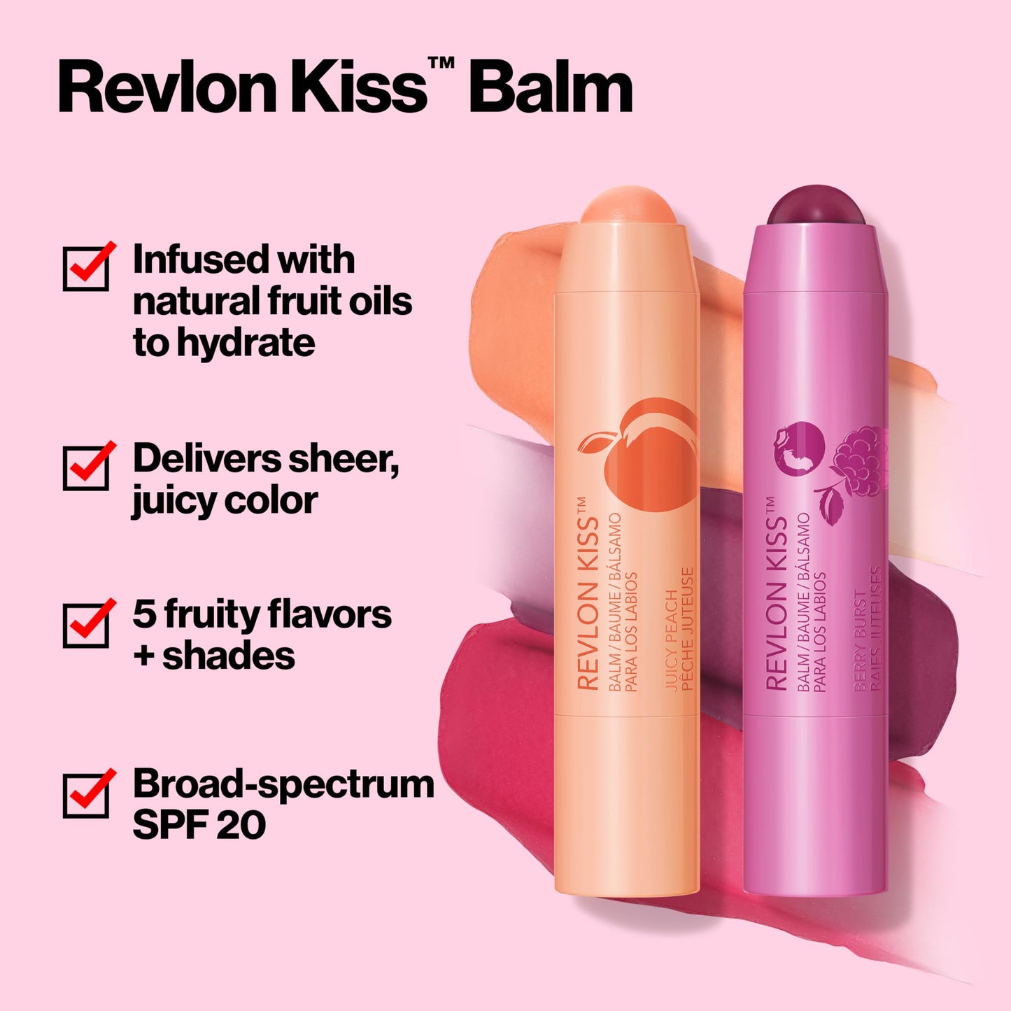Bálsamo labial de Revlon, bálsamo labial tintado beso, maquillaje facial con hidratación duradera, SPF 20, infundido con aceites de frutas naturales, fresa fresca 025, 0.01 onzas