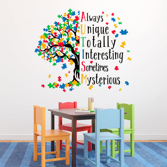 Calcomanía de Pared Mfault Árbol de Rompecabezas Inspiradora para Habitación de Bebé, Espectro Autista