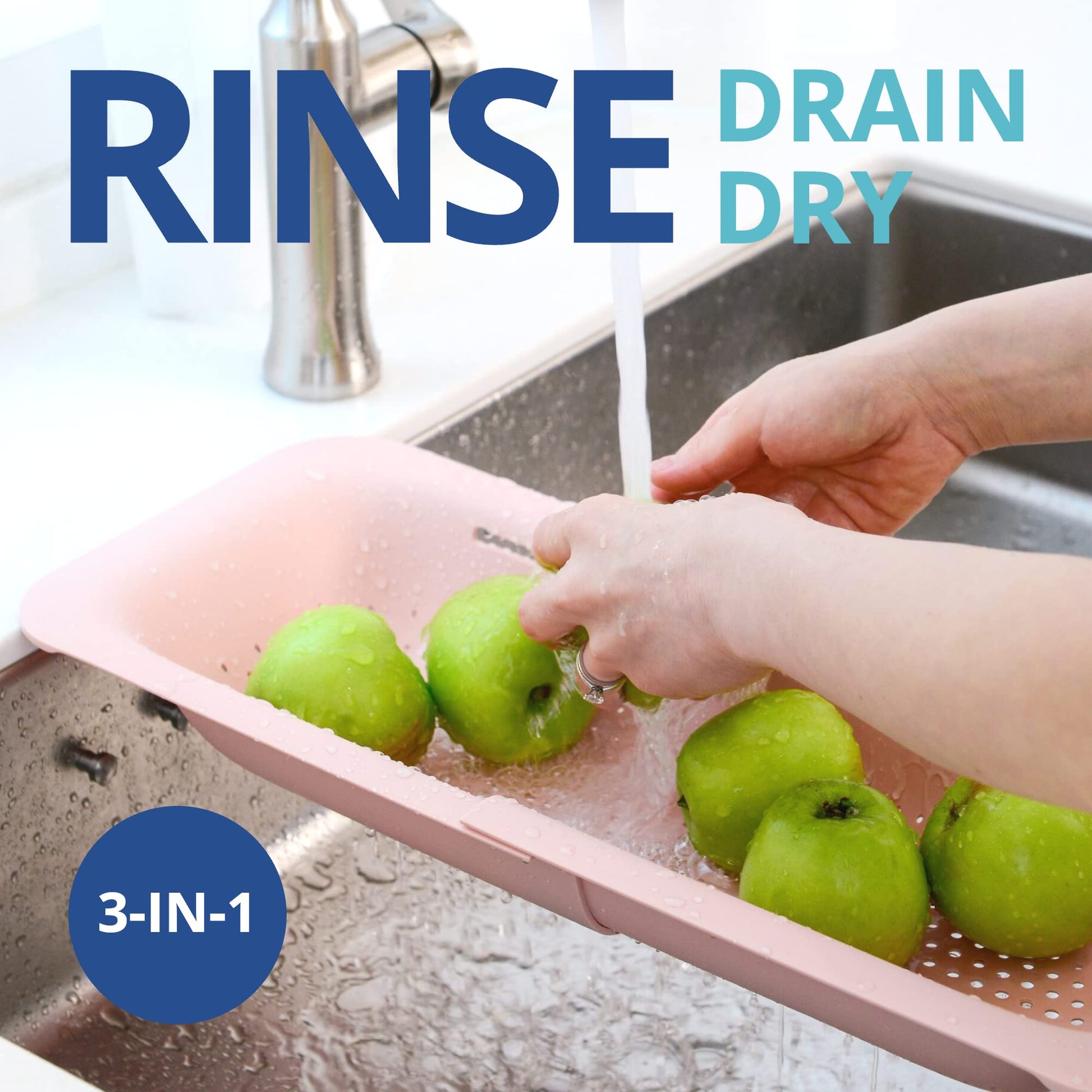 Blue Ginkgo's Ajustable Over the Sink Colander- Premium Extendable Strainer for Kitchen - Food Grade PP, Durable and Sturdy (Pink)