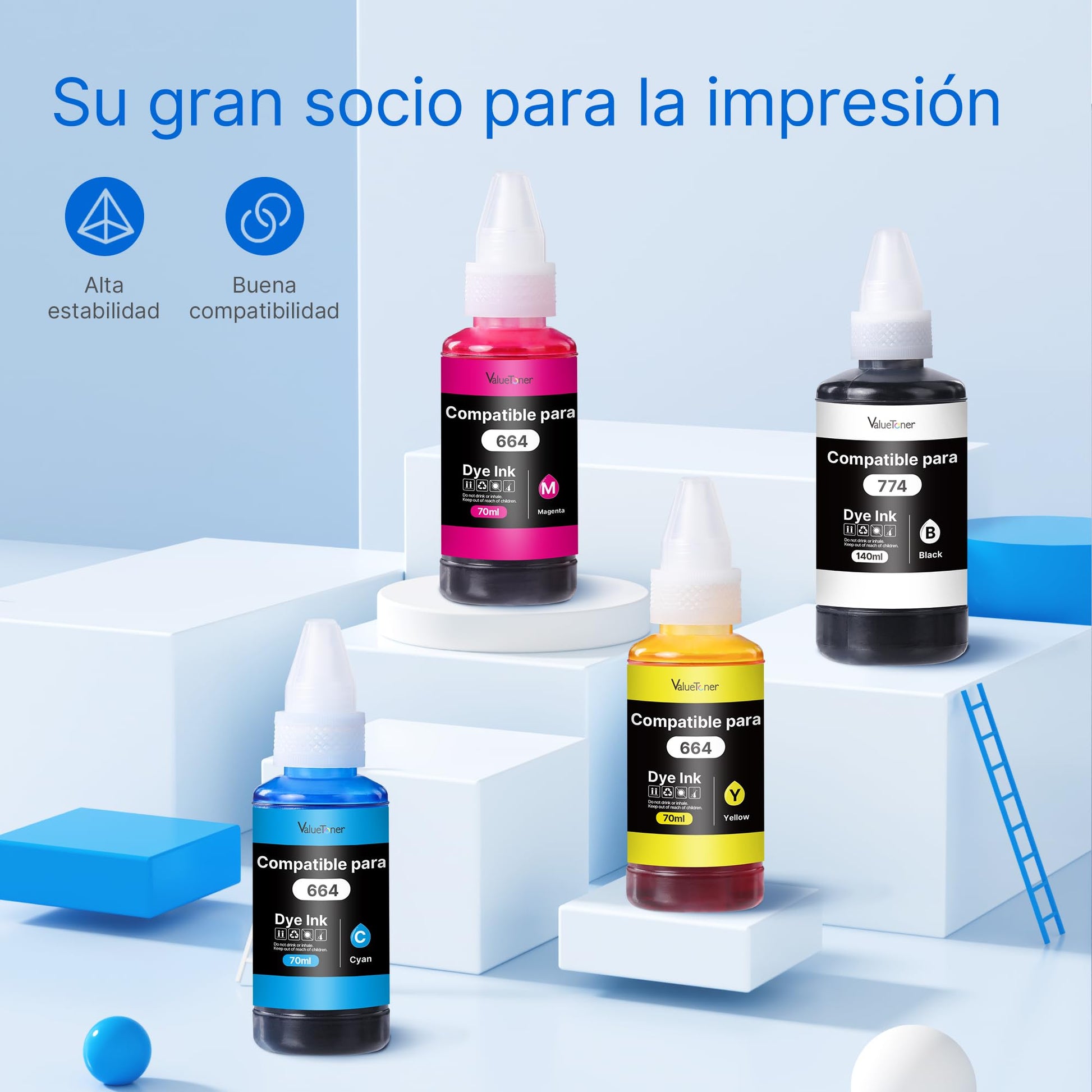 Botella de Tinta Valuetoner Negro Ultra-Alta Capacidad Compatible para Epson Impresoras