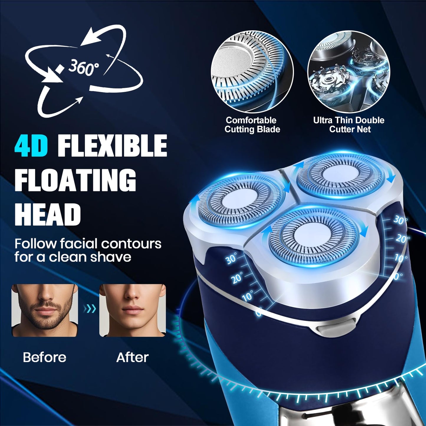 Maquinilla de afeitar eléctrica para hombres, afeitadoras eléctricas rotatorias, pantalla LED impermeable, maquinilla de afeitar eléctrica para hombres con maquinilla de afeitar portátil de viaje, un
