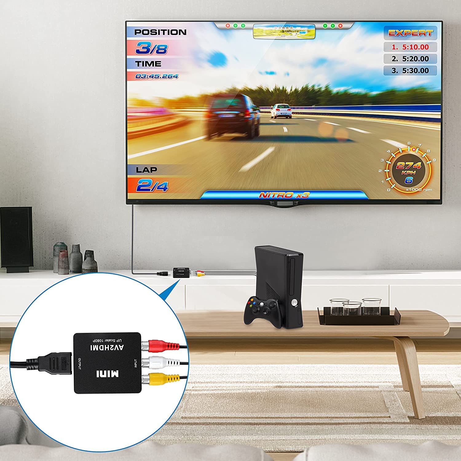 Uplayteck RCA a HDMI Convertidor de AV a HDMI - 1080P Mini RCA Composite CVBS Video Audio Converter Adapter - Soporta PAL/NTSC para TV/PC / PS3 / PS4 / Xbox/STB/VHS/VCR/Reproductores de DVD Blue-Ray
