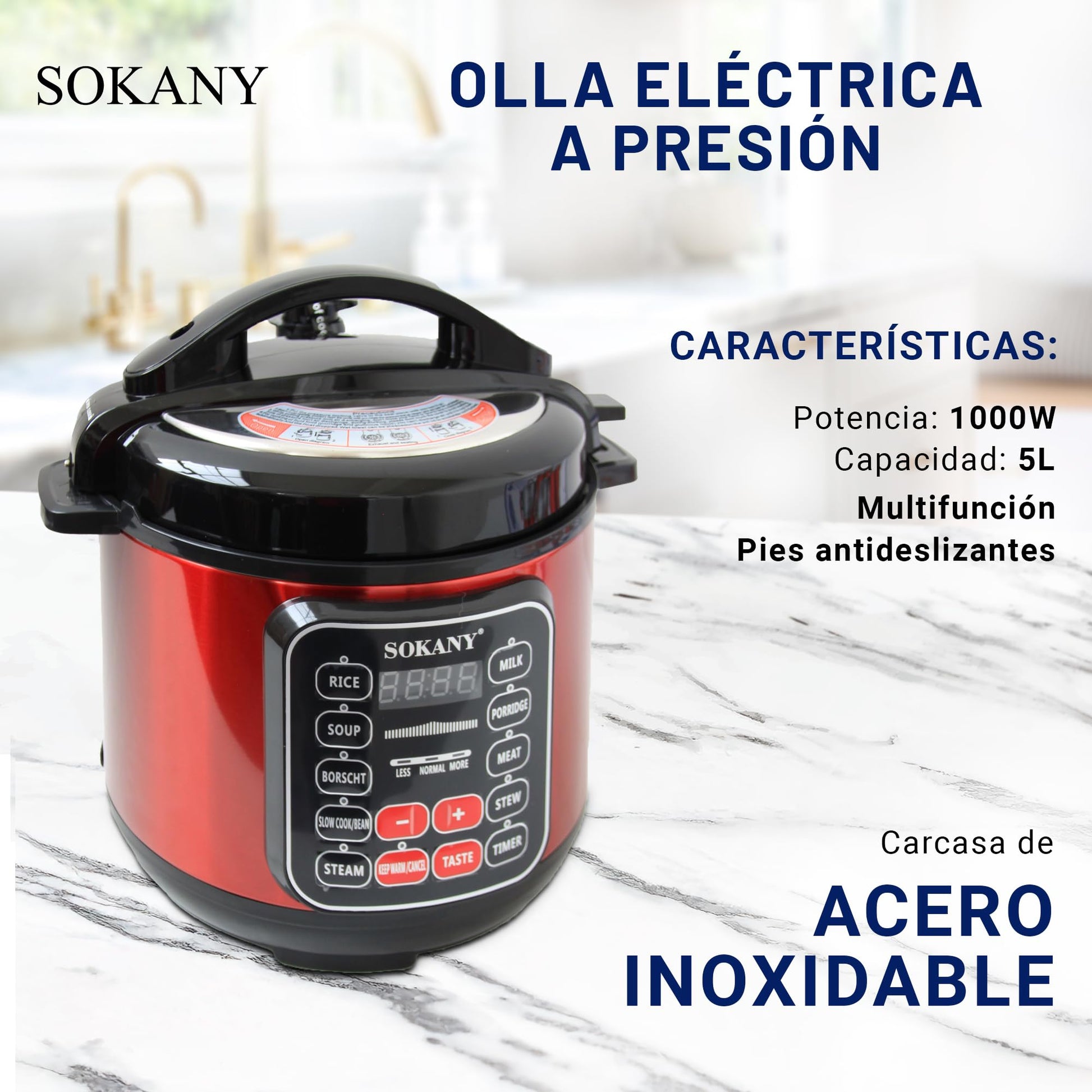 Olla a presión Sokany Rojo 1000w 5L sk-2402