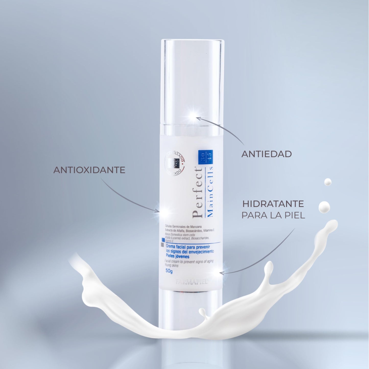 PMC - Crema Facial Antiedad de Células Inteligentes para Pieles Jóvenes de 30 a 45 Años I Indicado para Adultos Jóvenes I Tratamieno Antiarrugas y Antioxidante I Humecta, Suaviza y Repara la Piel | 50g