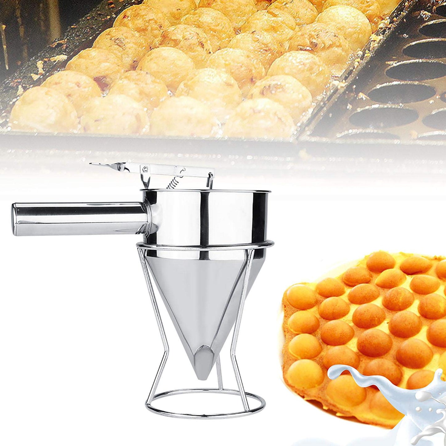 Jadeshay Embudos para Cocina, Dispensador de Masa para Hotcakes Dispensador de Masa para Takoyaki Embudo de Acero Inoxidable con Soporte, Perfecto para Cocinas Profesionales, Pastelerías y Juice Shops