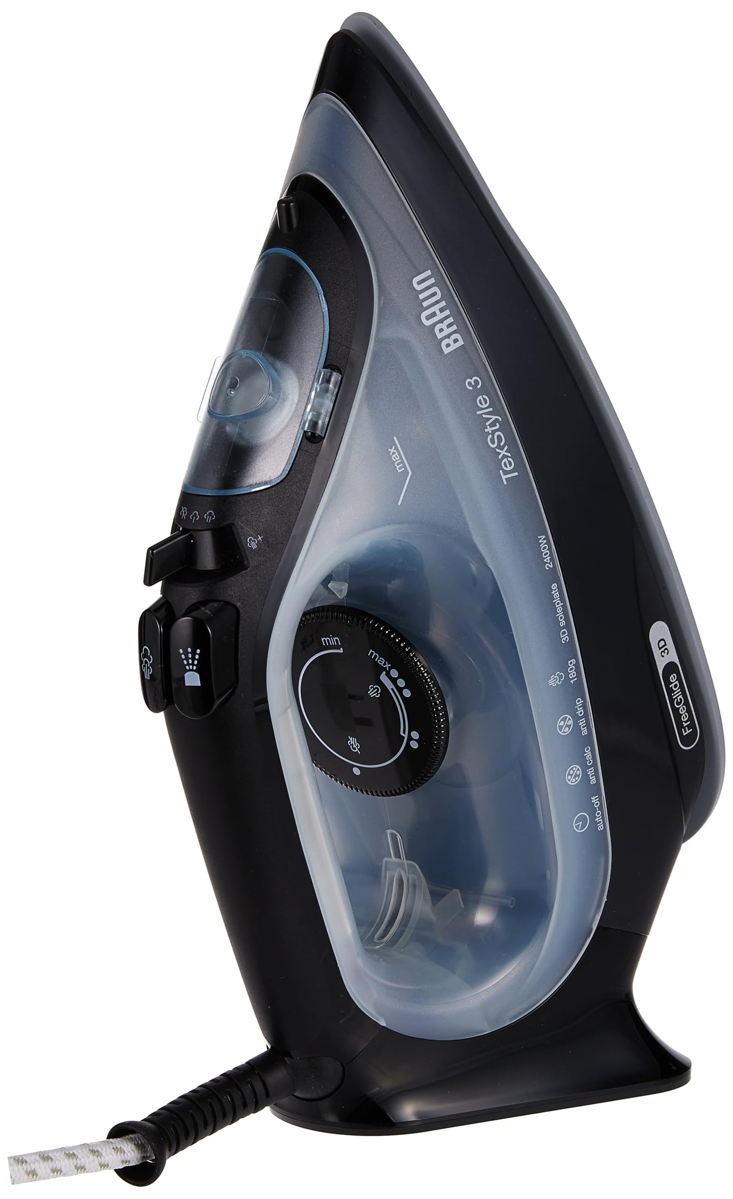 Braun TexStyle 3 SI 3055 - Plancha (Plancha vapor-seco, Suela de CeramicGlide, 2 m, 180 g/min, Negro, 45 g/min)