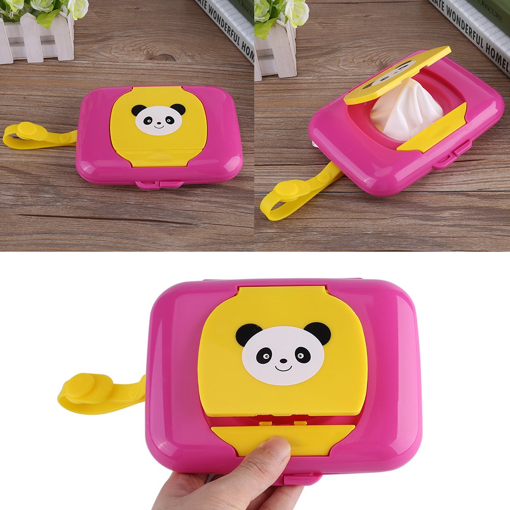 Caja de Almacenamiento de Toallitas Húmedas Para Cochecito Viaje al Aire Libre Para Bebés Caja Contenedor de Toallitas Húmedas Recargable Para Baño Sala(Caja Rosa)