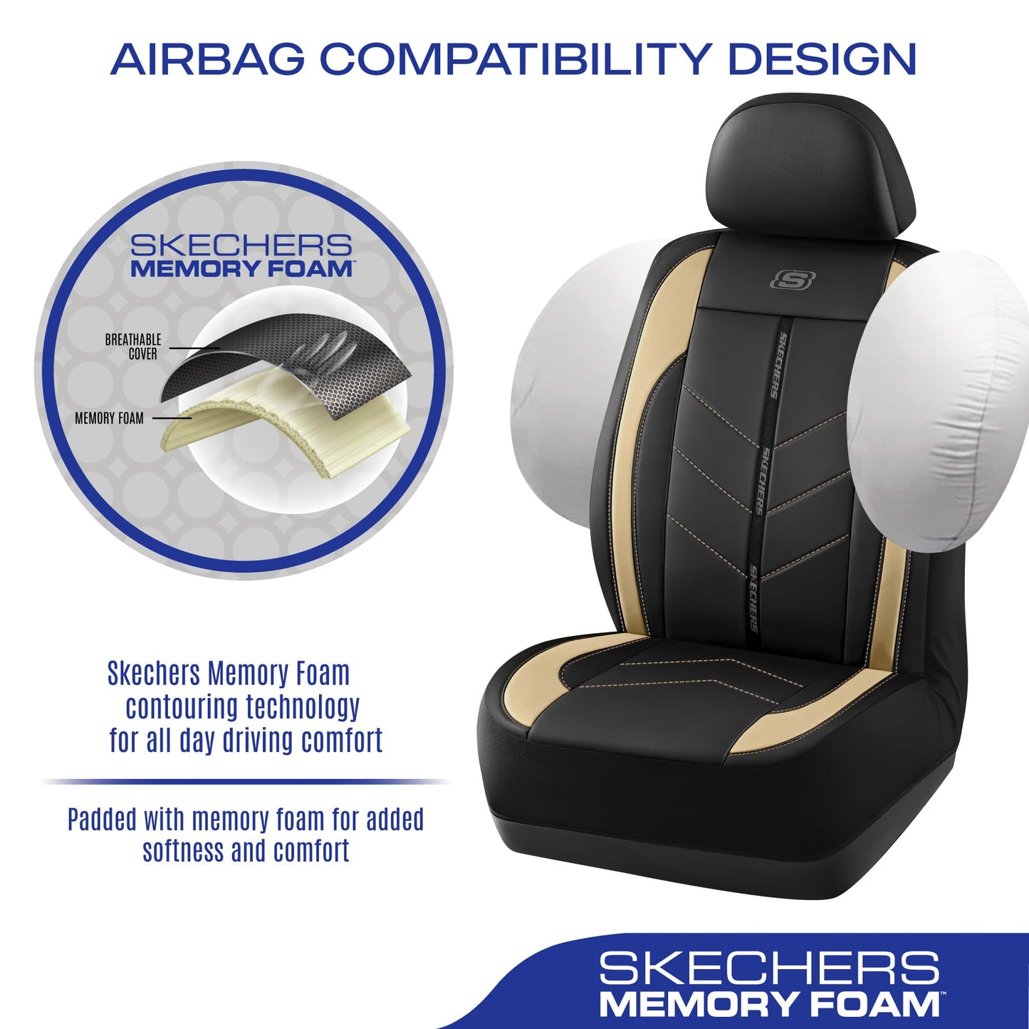 Skechers Fundas de asiento de coche, lujosas fundas de asiento de cuero sintético, protector de asiento de coche impermeable antideslizante para asientos delanteros, accesorios de coche compatibles