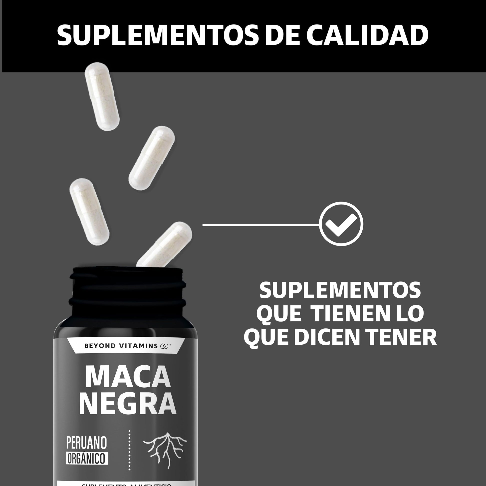 Maca Negra | 1000 mg de Maca Negra Peruana Orgánica por porción | Sin Azúcar - Suplemento Alimenticio Vegano - Ingredientes NON GMO (60 Cápsulas)