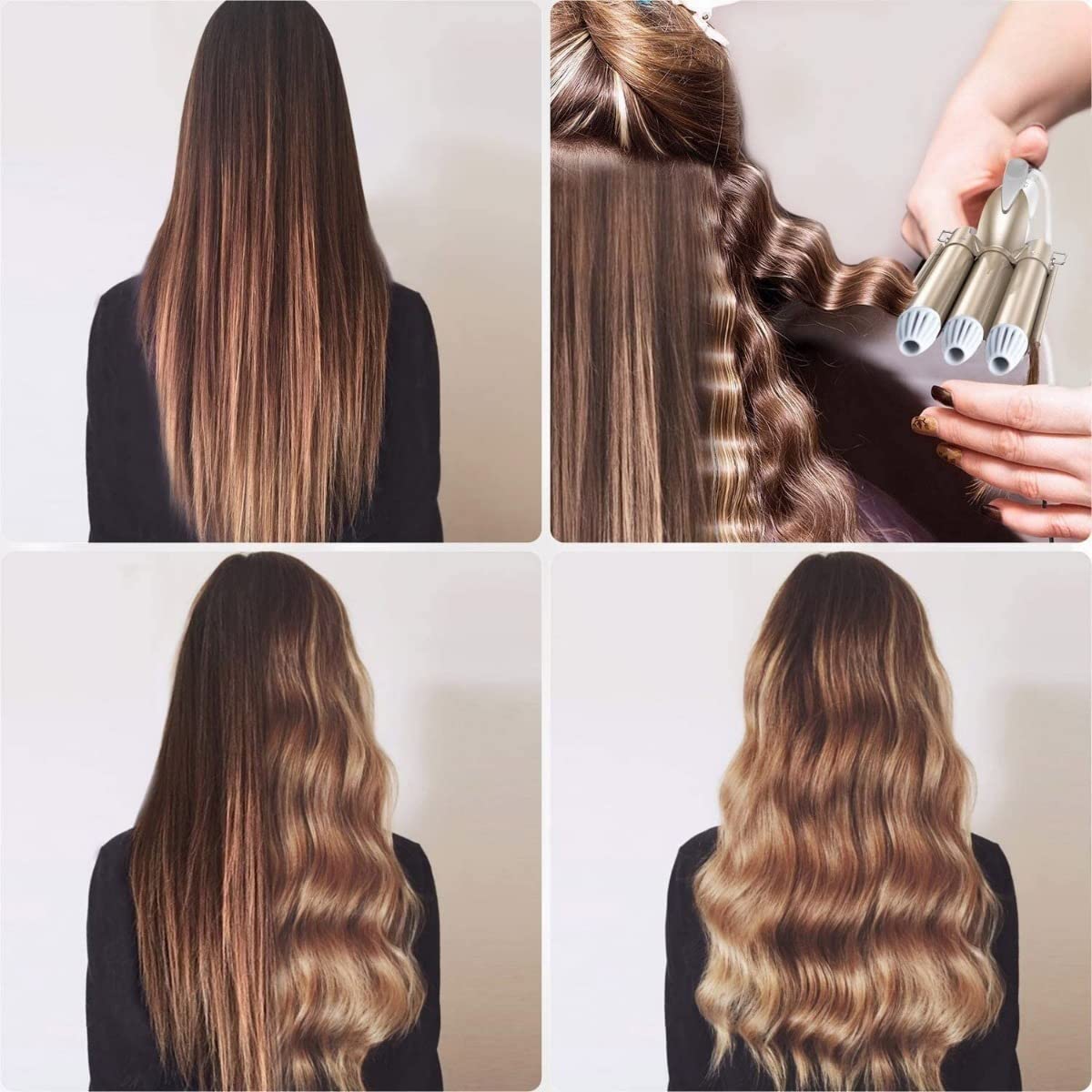 Rizador de Cabello, Rizador de Pelo Profesional con 3 Varillas Temperatura Ajustable, Rizadora para Cabello Triple Tubo de 25mm, se Calienta Rápidamente para Mujer Cabello Largo/Corto y Viajero Rega