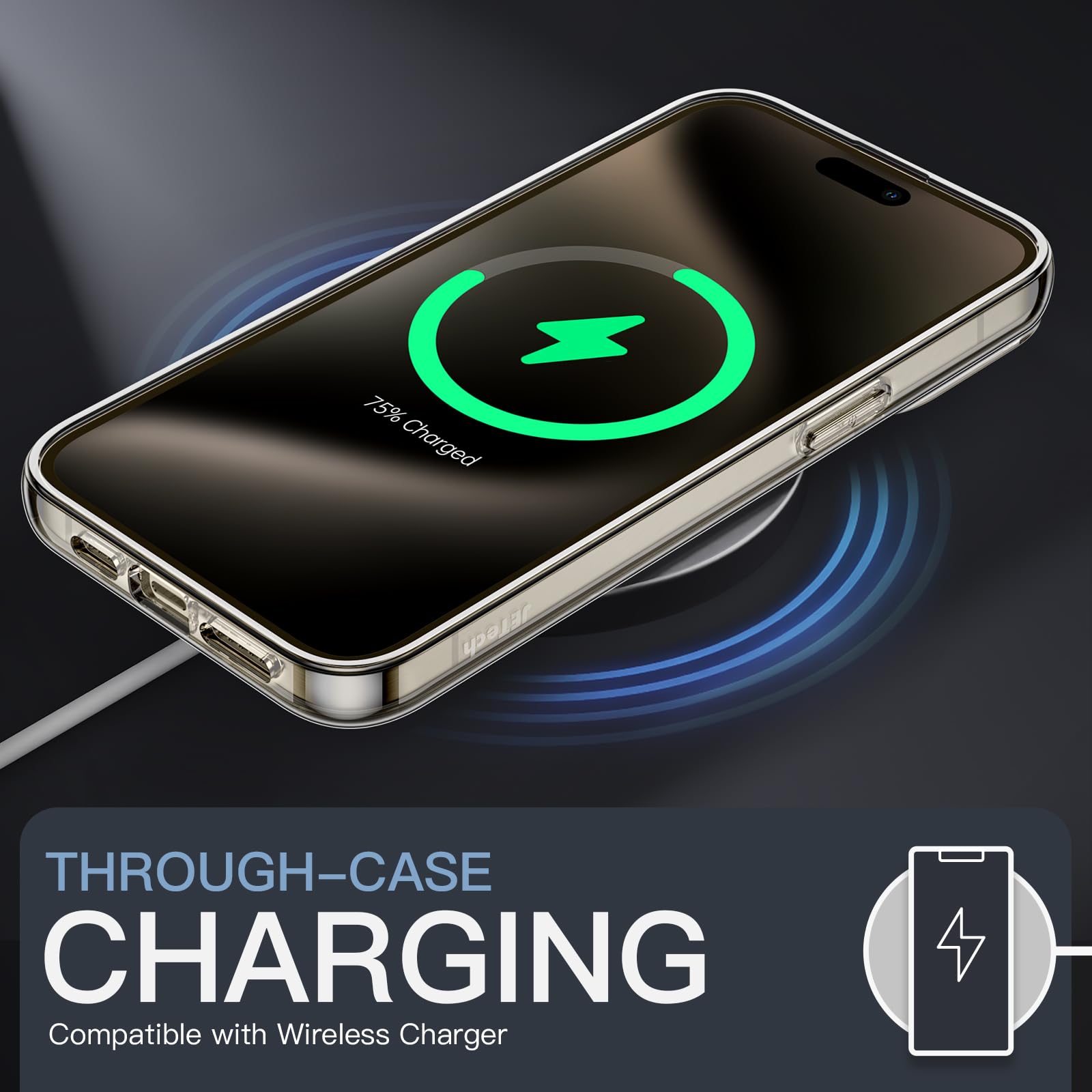 JETech Funda Magnética para iPhone 15 Pro MAX 6.7 Pulgadas, Compatible con MagSafe Carga Inalámbrica, Carcasa Antigolpes, Parte Trasera Transparente Anti-Arañazos (Transparente)