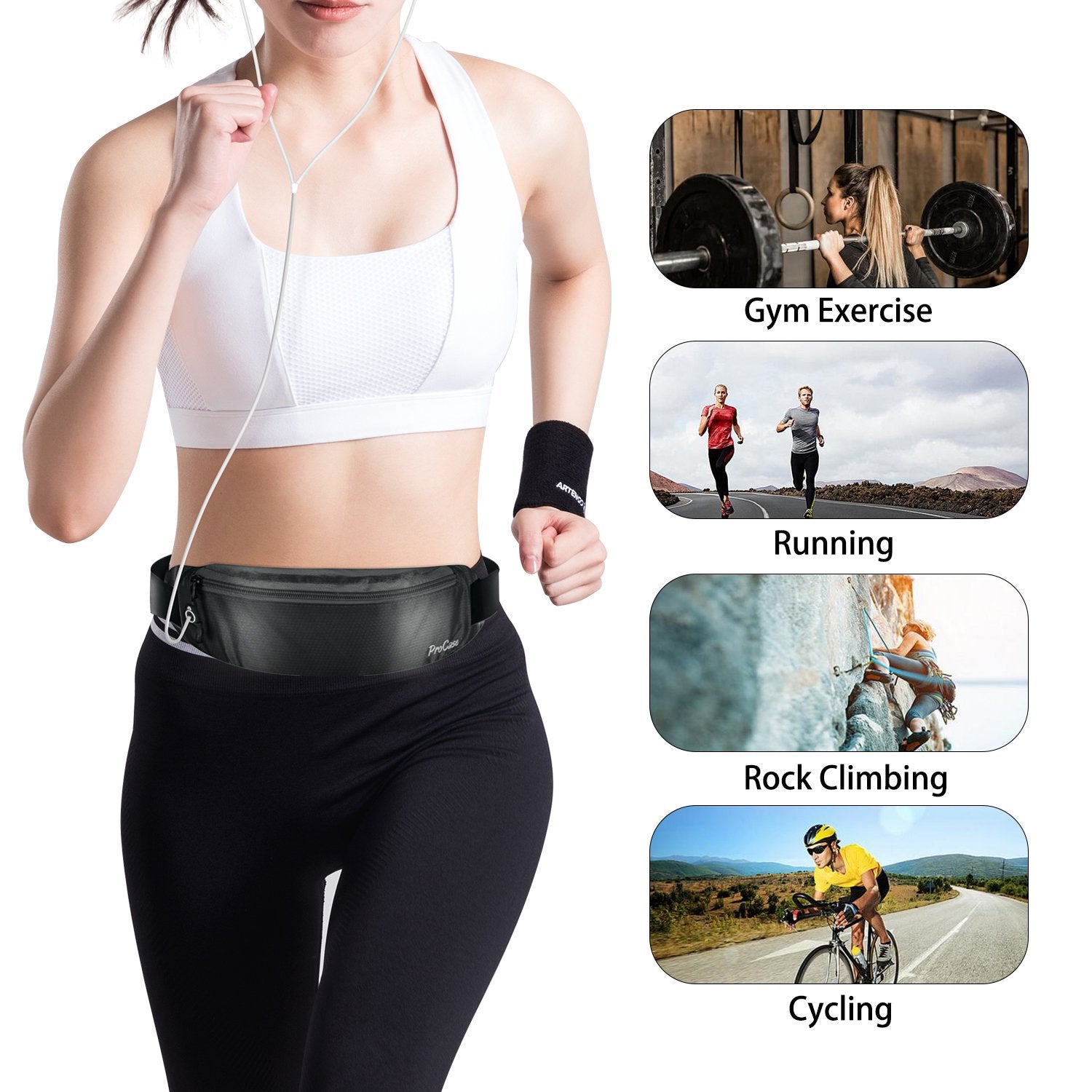 Riñonera ProCase Negra Ultradelgada para Correr y Entrenamiento Unisexo